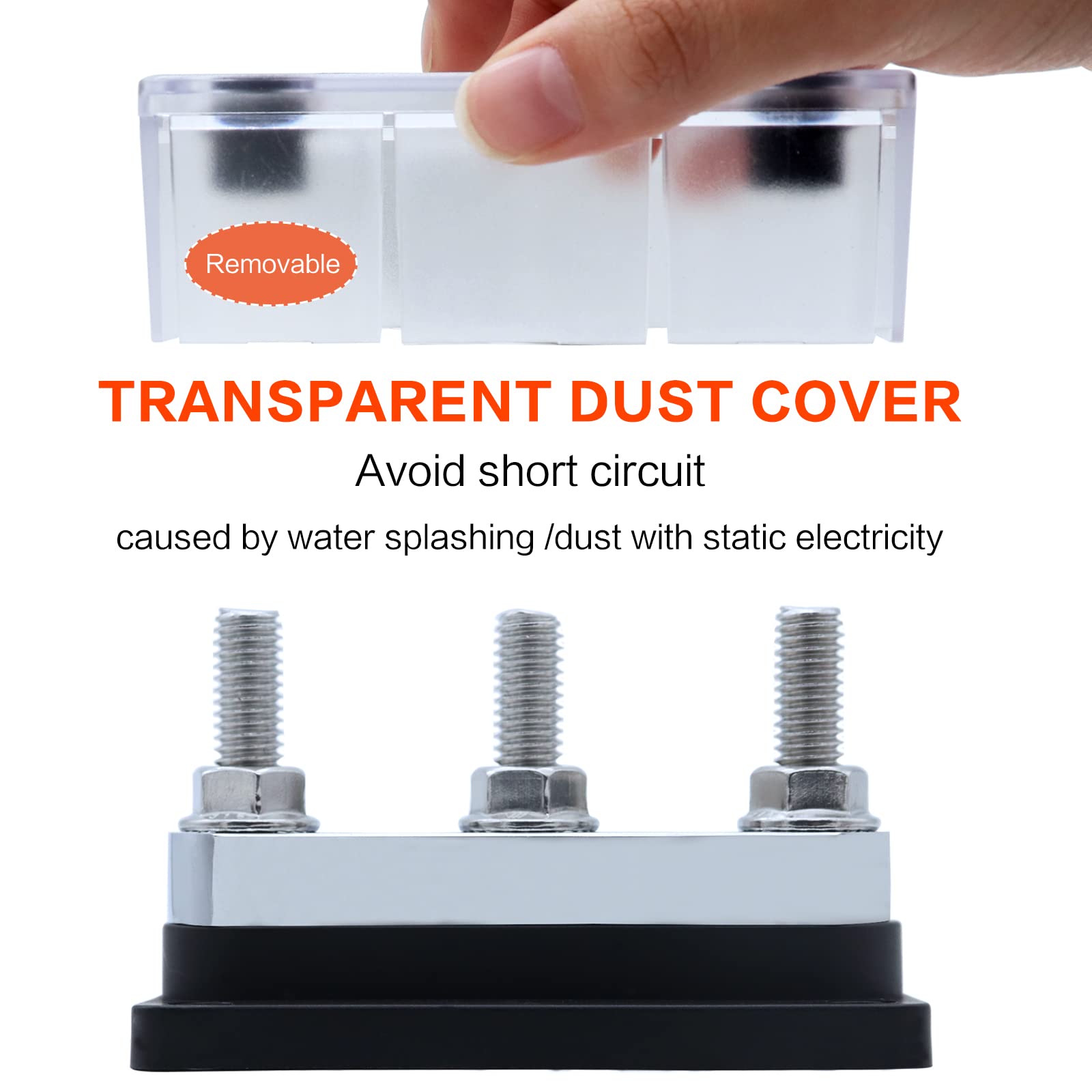 Amomd 2Pcs 600A Bus Bar 3 Stud (3/8 Inch) M10 High Current Nickel Plated Copper Distribution Block Busbar Negative Electrical Ba