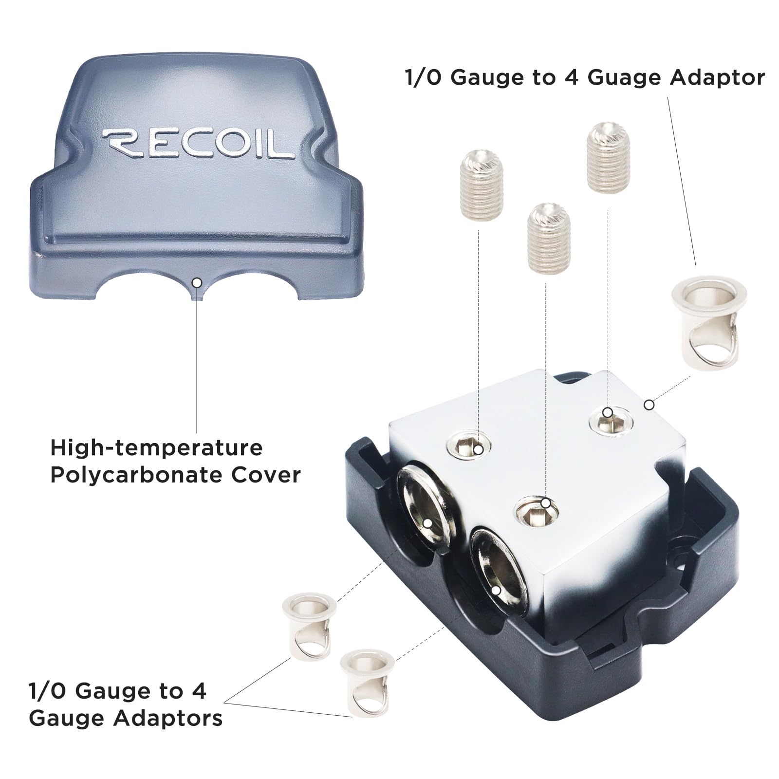 Recoil Bdb12 2 Way Power Distribution Block, 1 X 0/2/4 Gauge In / 2 X 0/2/4 Gauge Out Power Distribution Ground Distributor Bloc