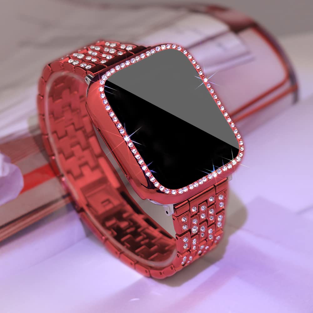 Supoix Compatible With Apple Watch Band 41Mm + Case, Women Jewelry Bling Diamond Rhinestone Replacement Metal Strap &Soft Tpu Pr