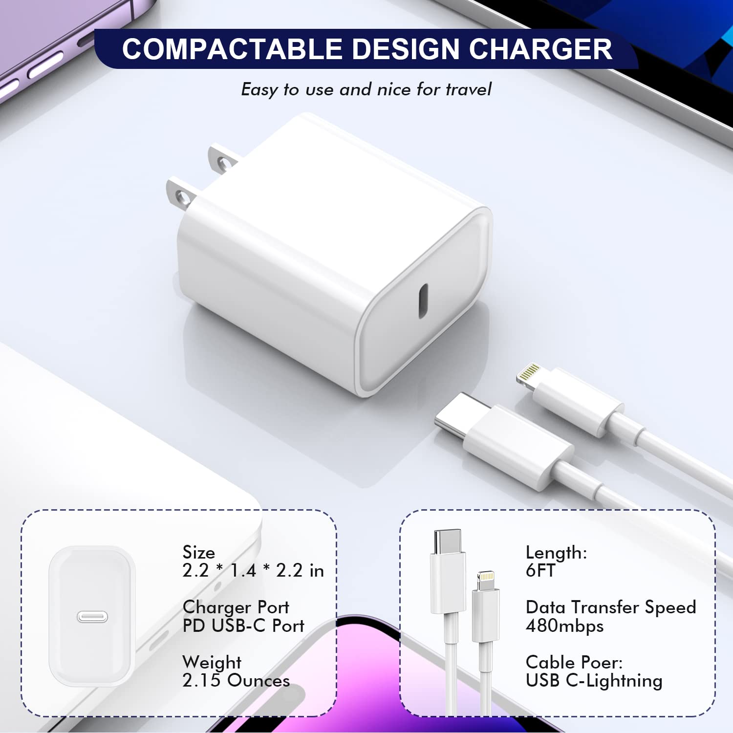 Iphone Fast Charger,[Apple Mfi Certified] 3Pack Iphone Charger Pd Type C Quick Wall Charger Block With 6Ft Apple Fast Charging U