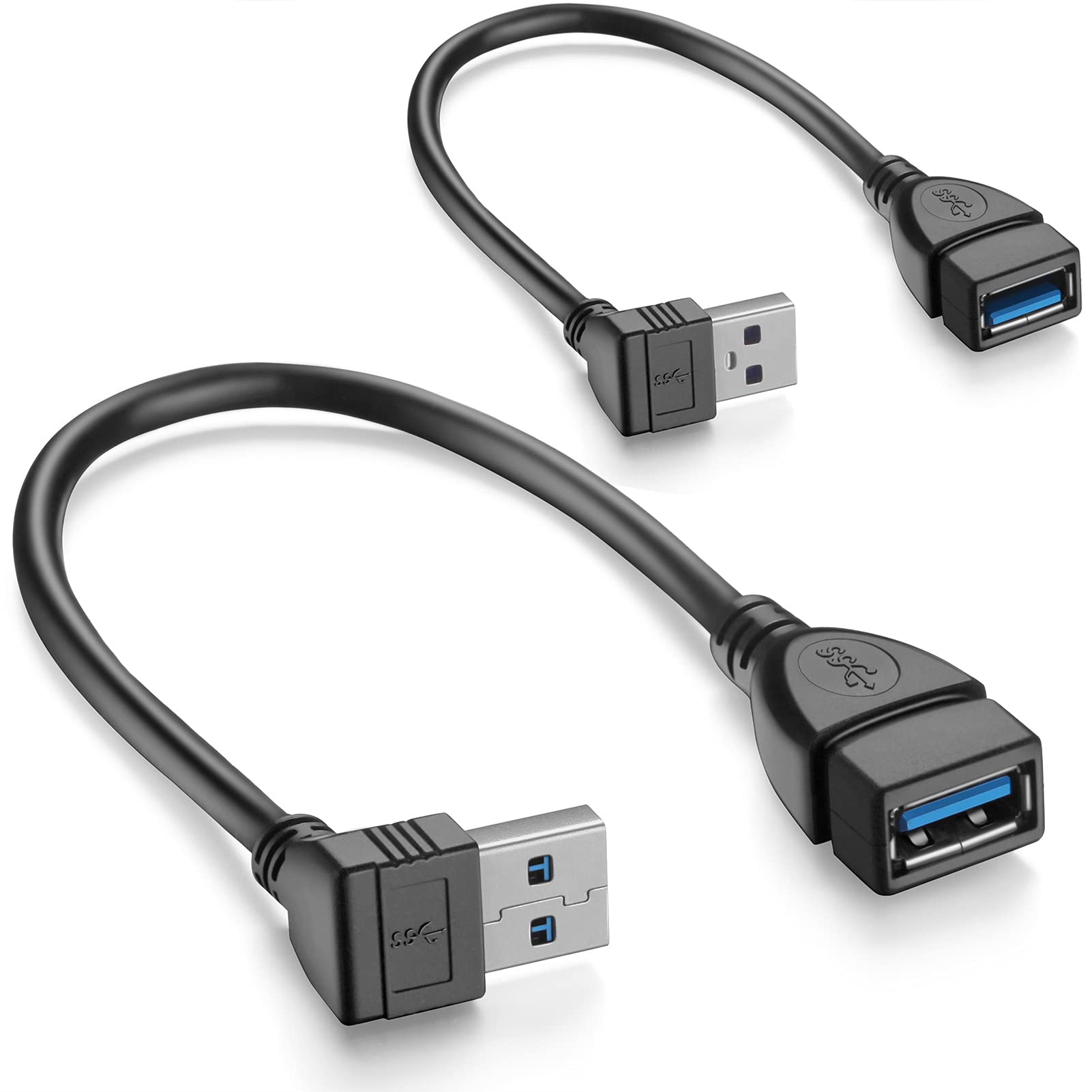 Willizter Short Usb 3.0 Extension Cable, 2 Pack Superspeed Usb 3.0 Angle Male To Female Extension Cable 6 Inch Convertor Adapter