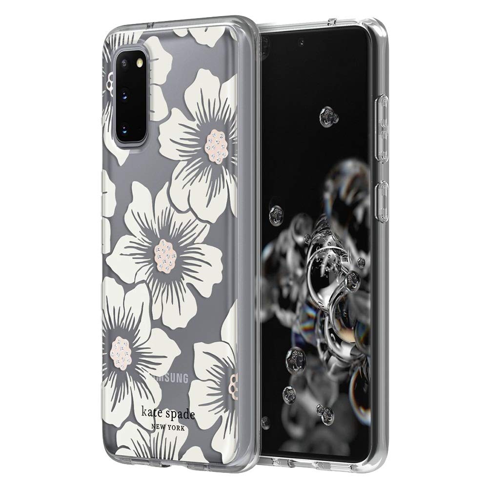 Kate Spade New York Protective Hardshell Case (1 Pc Comold) For Samsung Small   Hollyhock Floral Clear/Cream With Stones