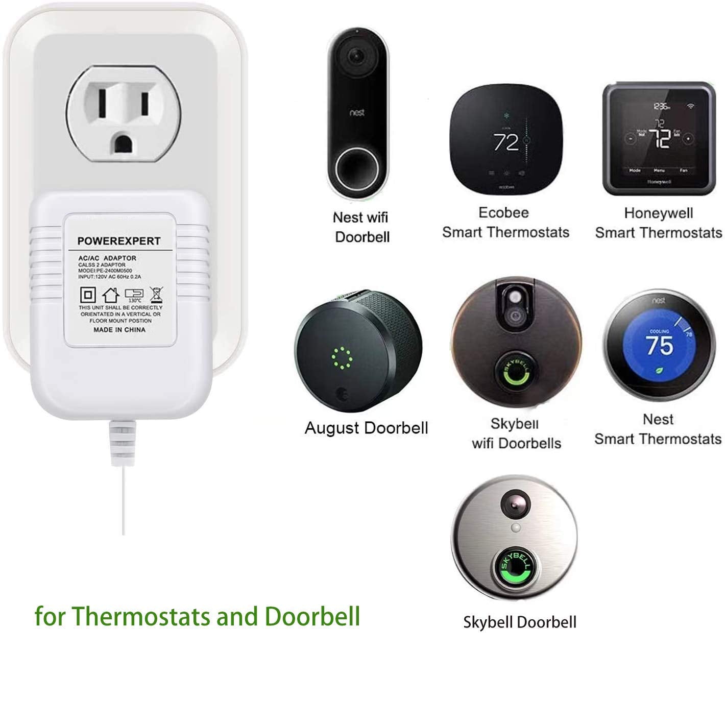 24Volt Transformer C Wire Adapter For Thermostat And All Versions Of Ring Doorbell, Compatible With Nest, Ecobee, Honeywell, Sen