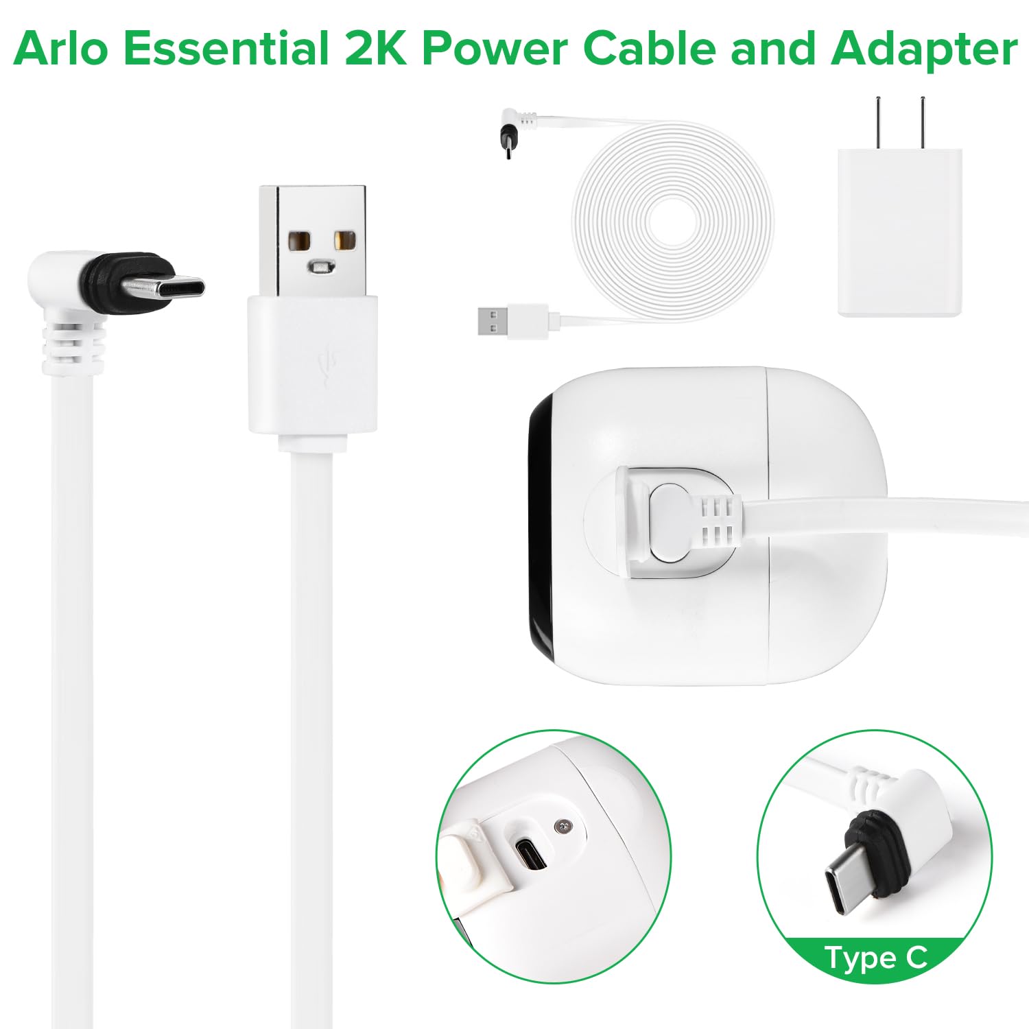25Ft Power Cable Compatible With Arlo Essential 2K Outdoor Security Camera (2Nd Generation), Flat Charging Cable, Weatherproof Outdoor Power Cord Charging Your Camera Continuously