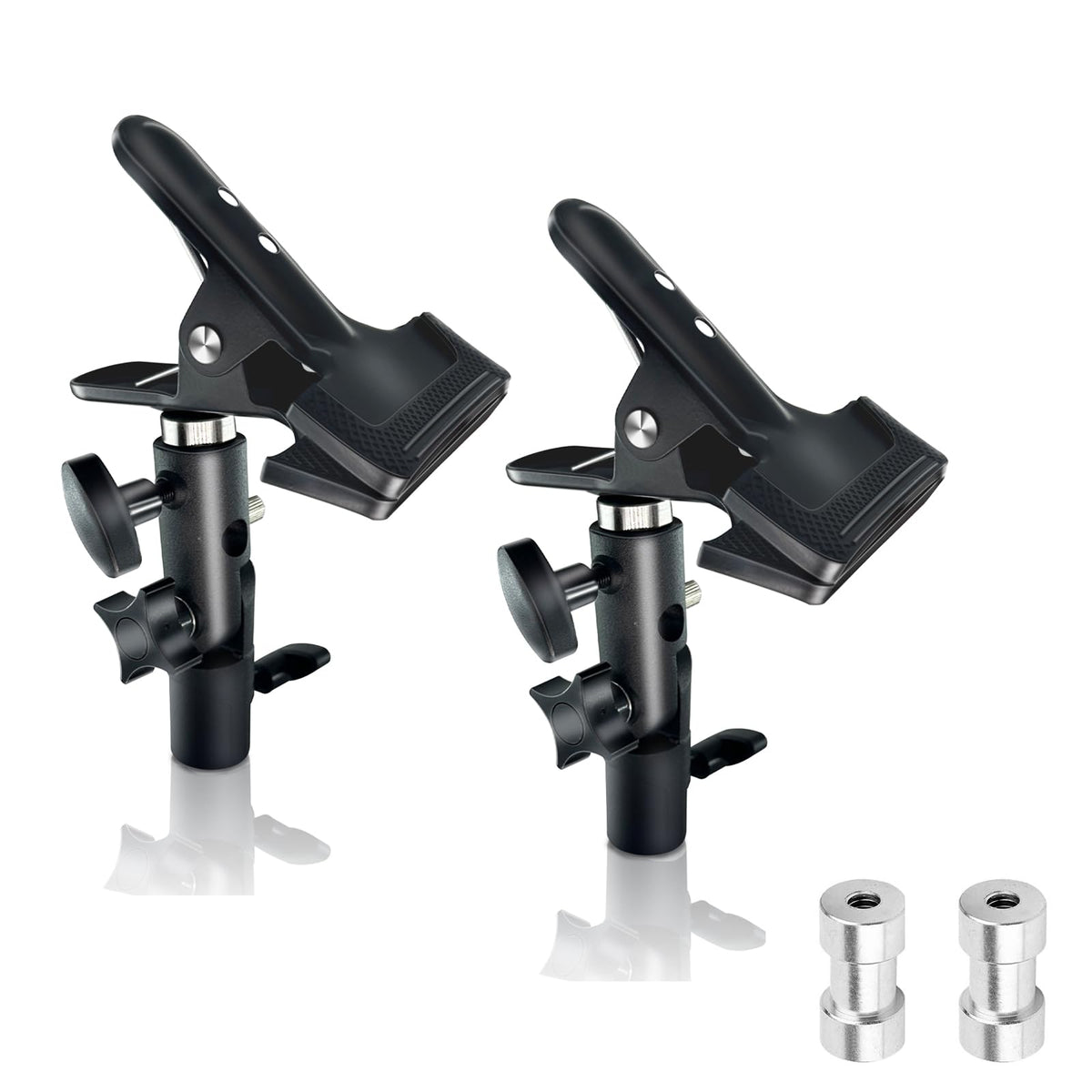 Photography Reflector Holder for Light Stand [2 Packs], 5/8' Heavy Duty Metal Clamp Holder for Reflector, with Umbrella Hole for Lighting Reflector Umbrella