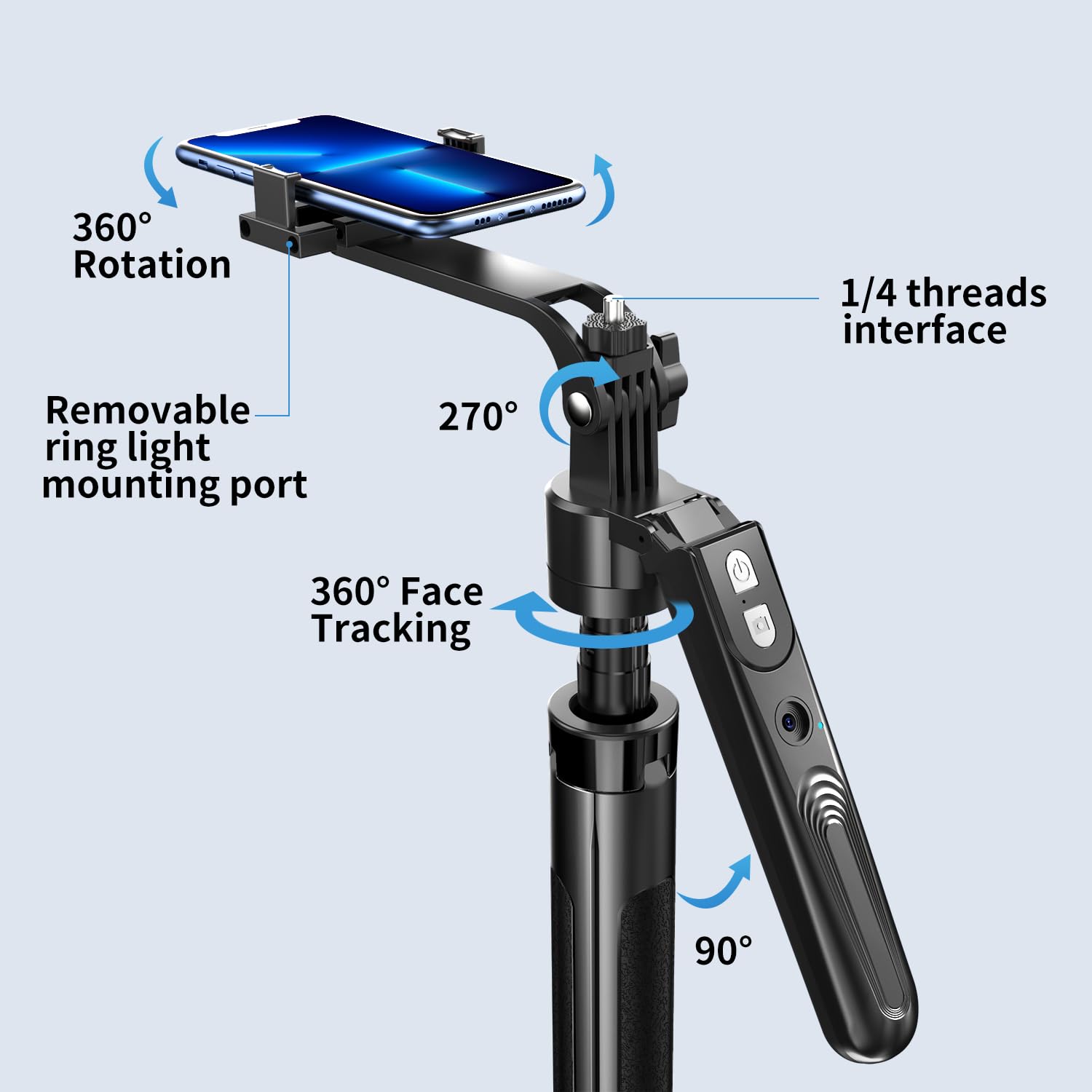 Yayusi 70.9 Auto Face Tracking Selfie Stick Tripod For Iphone With Light, No App, 360 Rotation Tripod That Follows Your Movement