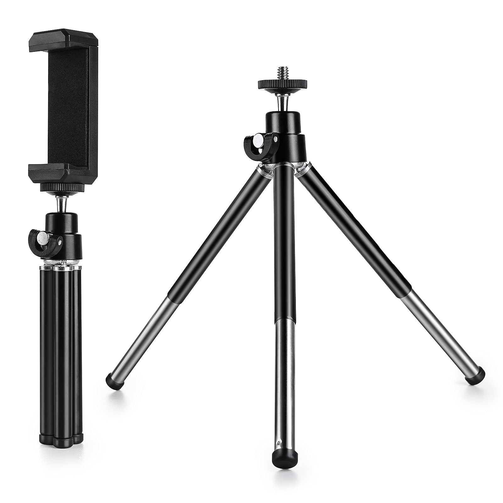 Mini Tripod For Webcam And Phone, Metal Extendable Webcam Stand With Phone Holder, Tripod For Webcam Black