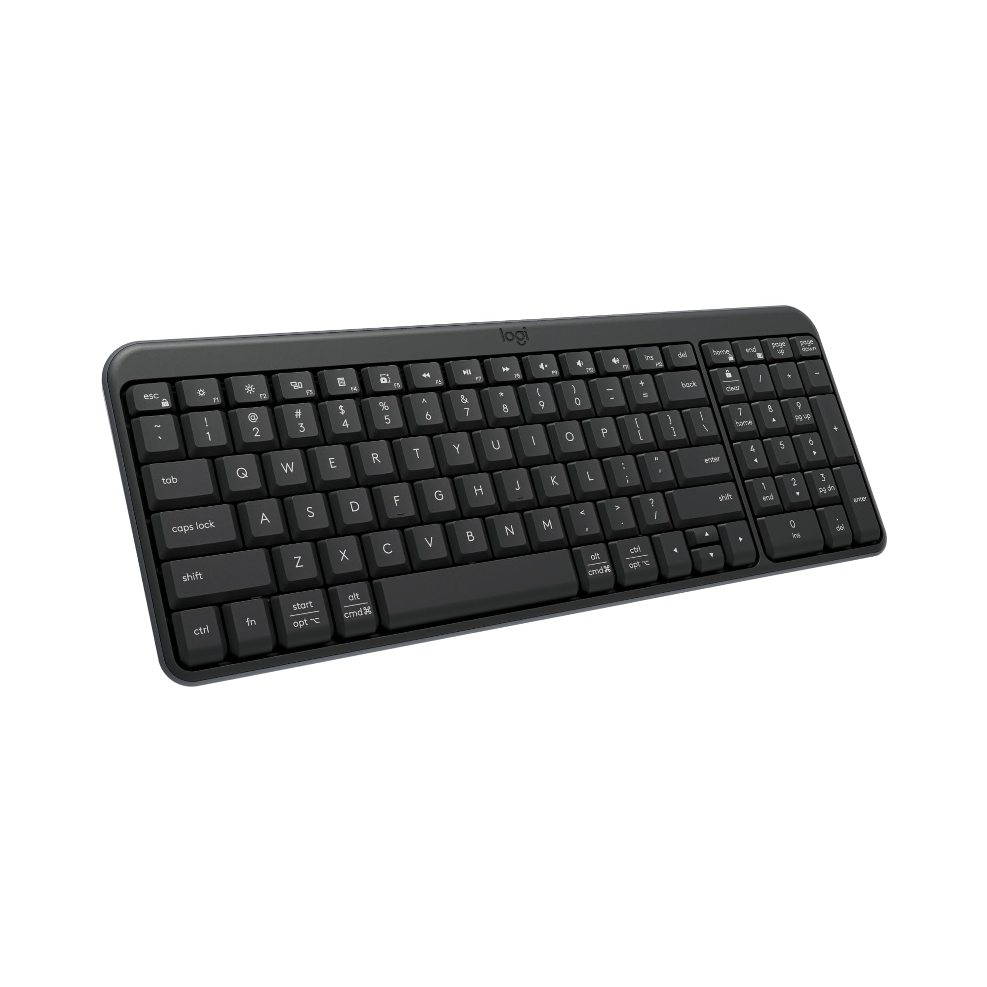 Logitech K250 Bluetooth Keyboard with Numpad, Easy Connectivity, Compact Wireless Keyboard Made with Recycled Plastic, Spill-Res