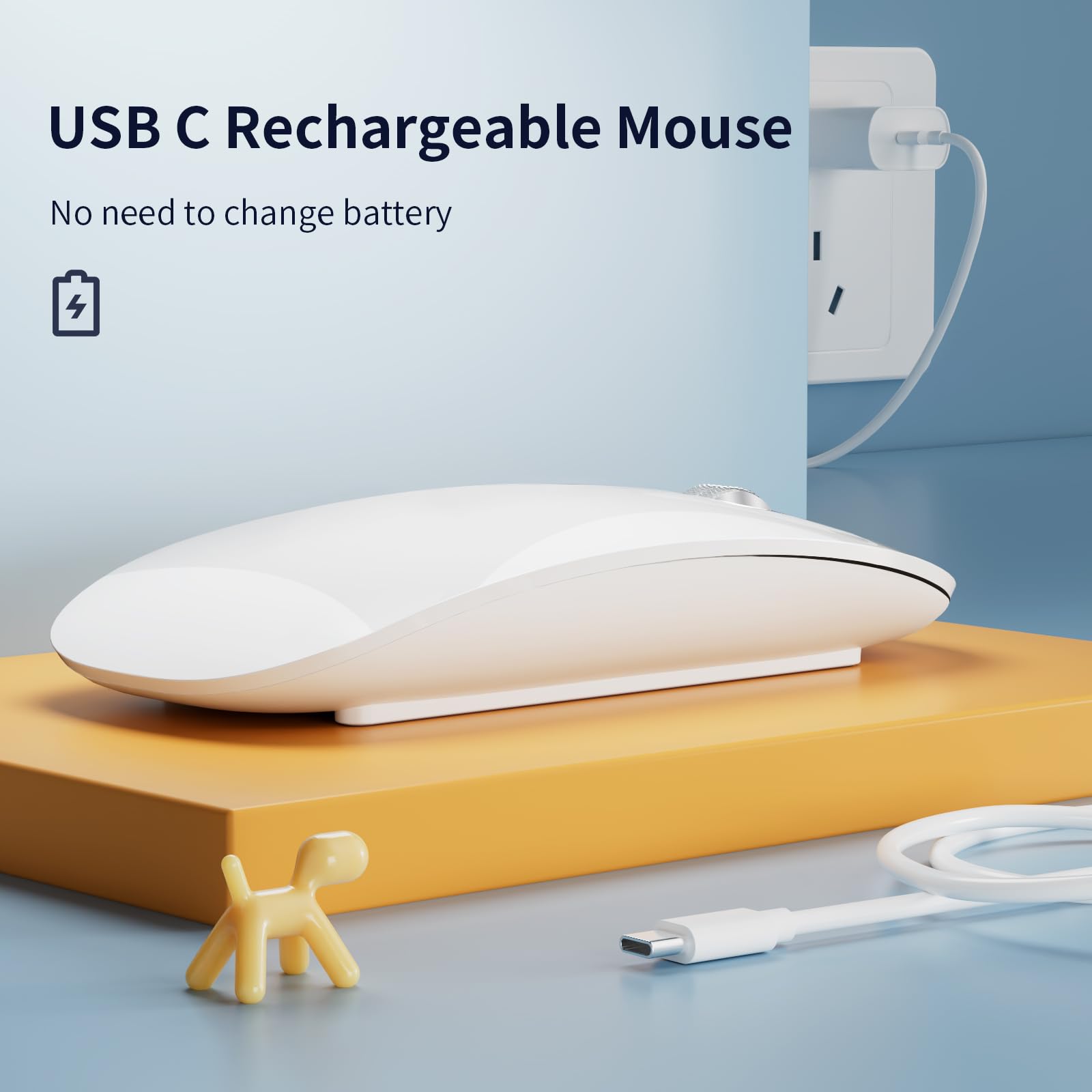 Tenmos M18 Bluetooth Mouse, Usb C Rechargeable Wireless Mouse, Triple Mode (Dual Bluetooth+Usb) Computer Silent Mice Portable With Usb Receiver And Type C Adapter For Laptop/Macbook/Ipad/Pc   White