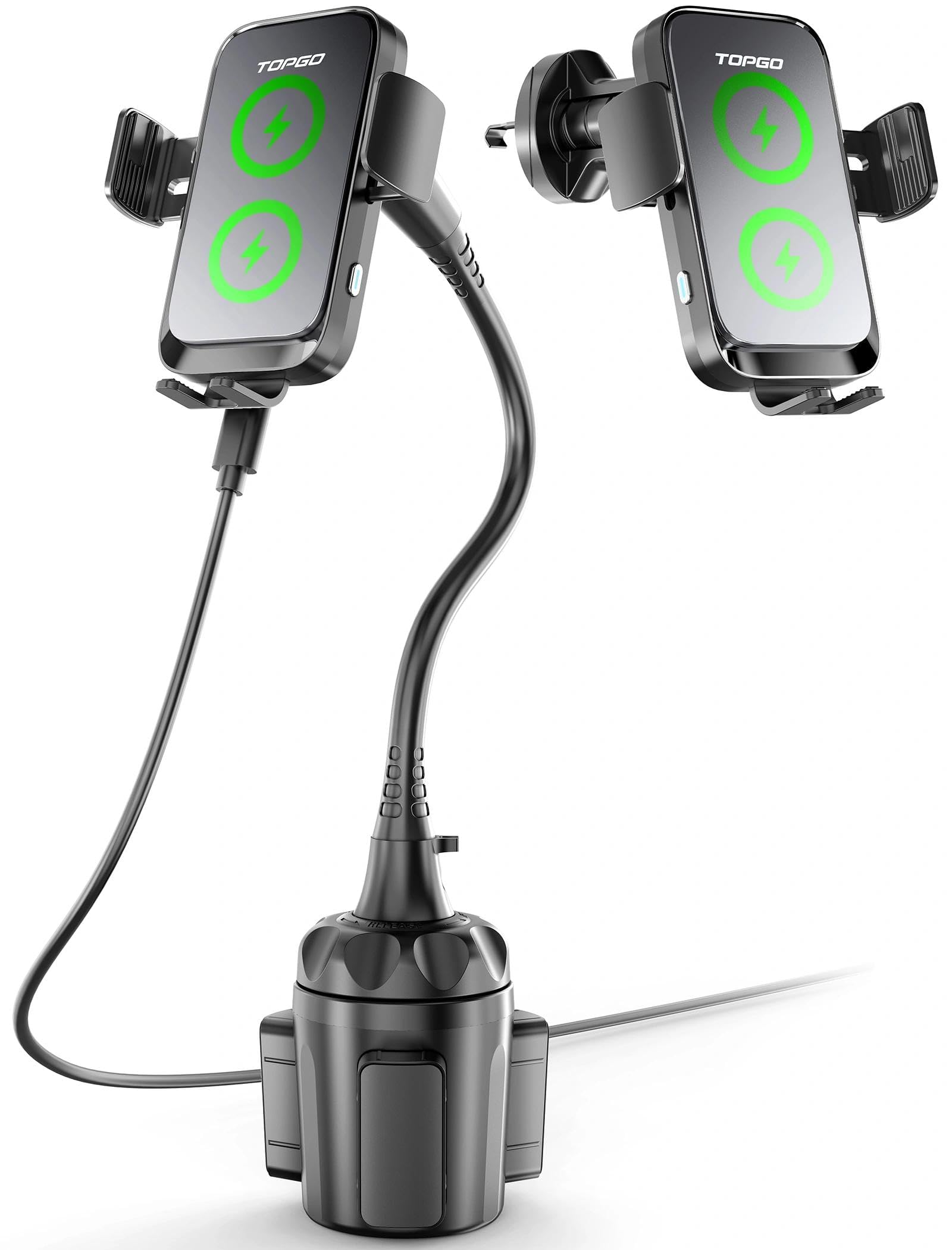TOPGO Dual Coil Cup Phone Mount Wireless Charger, Universal Cell Phone Holder, Cup Holder 15W Fast Charging for iPhone 17 16 Pro
