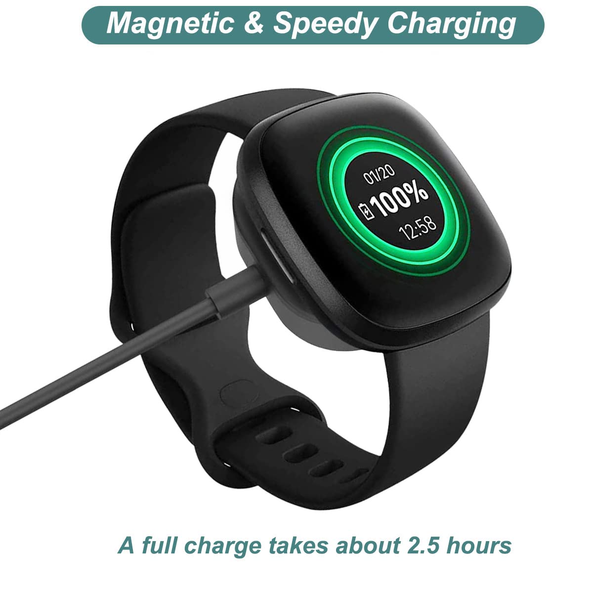 Charger For Fitbit Versa 4/Versa 3/Sense 2/Sense, Replacement Charging Cable Cord Magnetic Dock Stand For Fitbit Sense 1/2, Vers