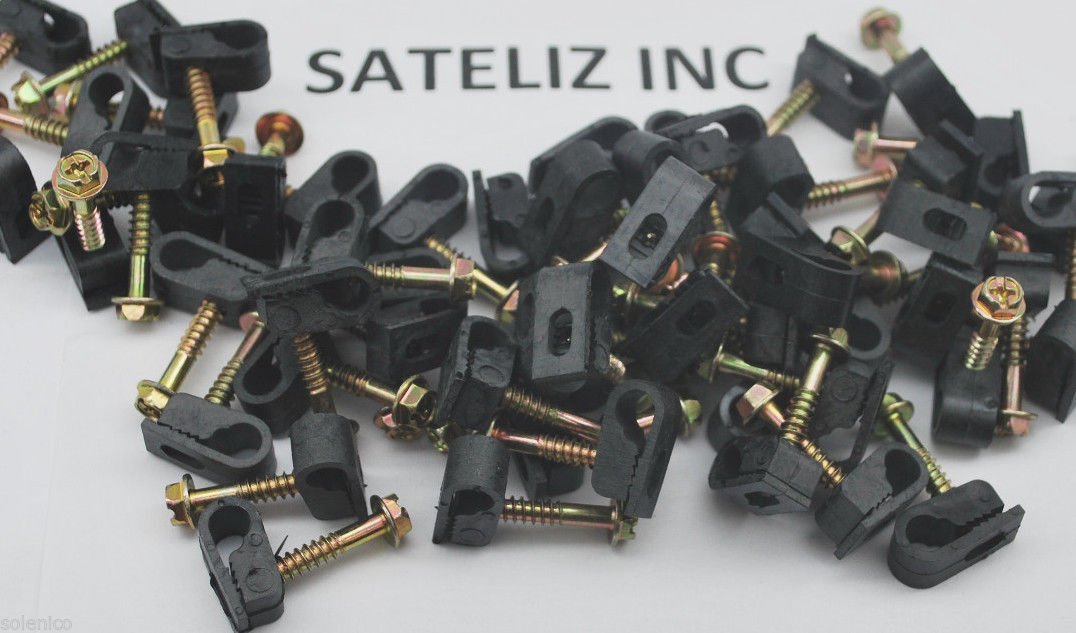 1000 Single Black Flex Clips With 1'' Screw Rg6 Cable Wire Perfect Vision Gc12Blk