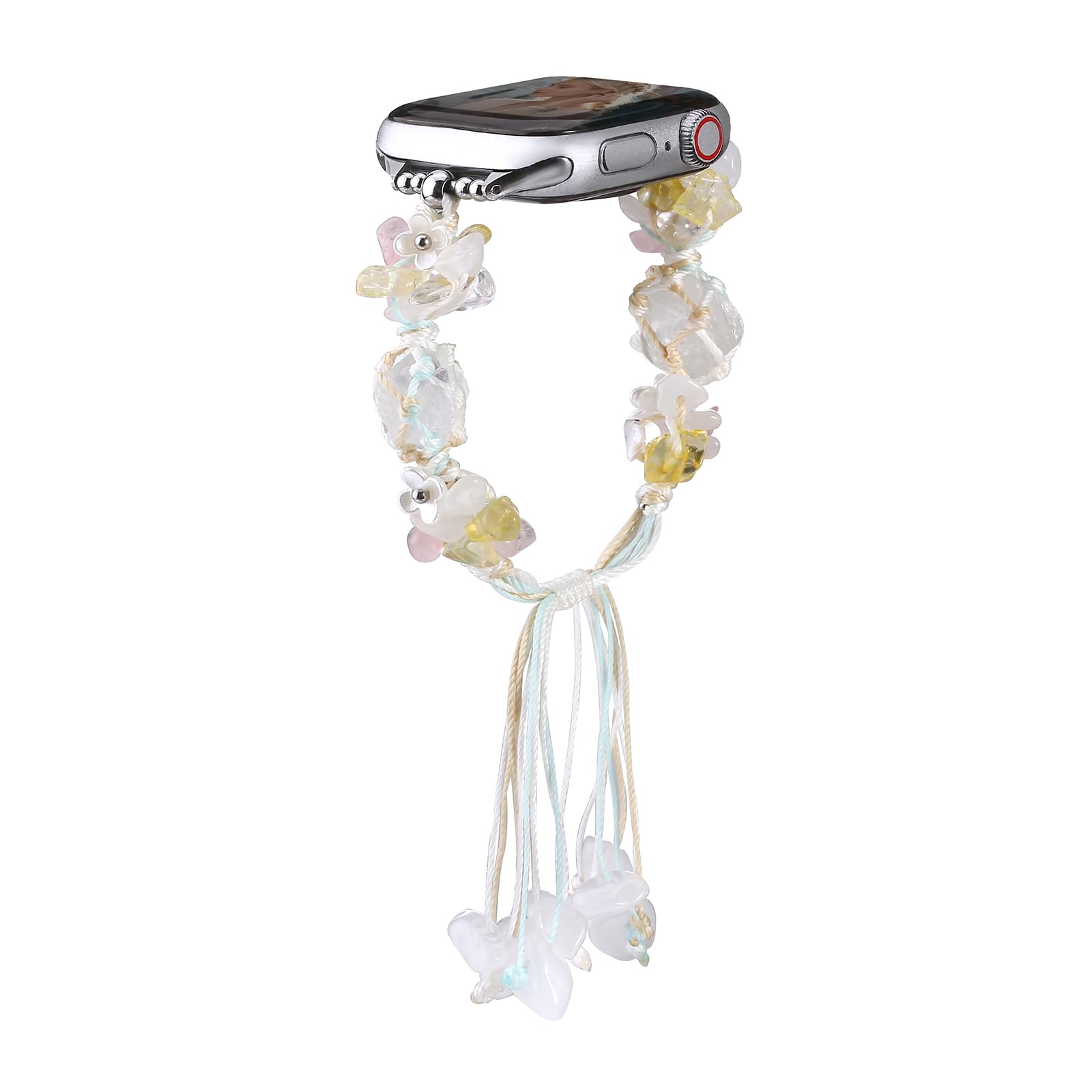 Fivoilin Crystal Bracelet Compatible with Apple Watch Band 38mm 40mm 41mm Women, Natural Raw Stone Energy Spiritual Bracelet Str