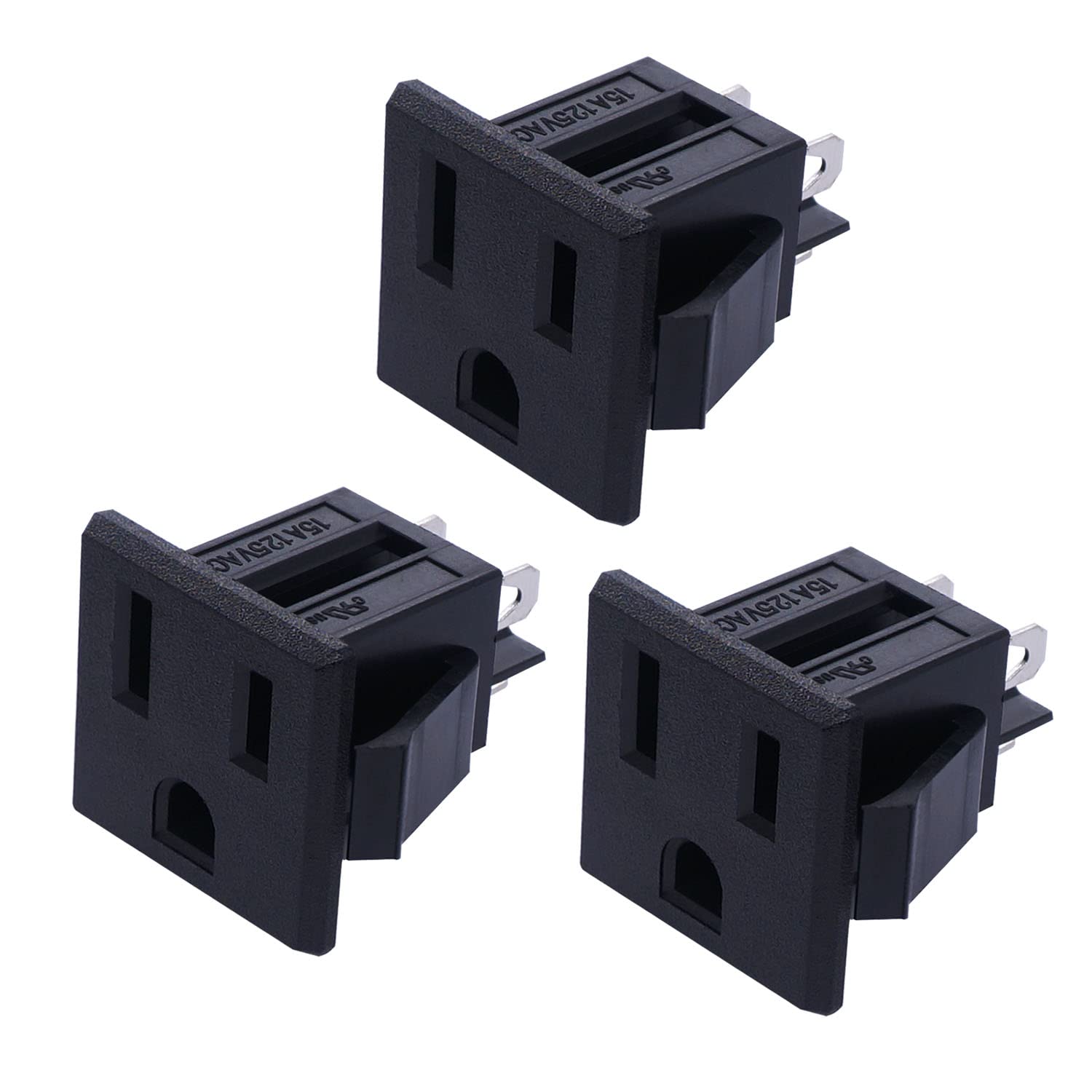 Weideer 3Pcs 3 Pins Us Power Socket Plug Panel Ac 15A 125V Panel Mount Outlet Industrial Plug Female Connectors Adapter K 019