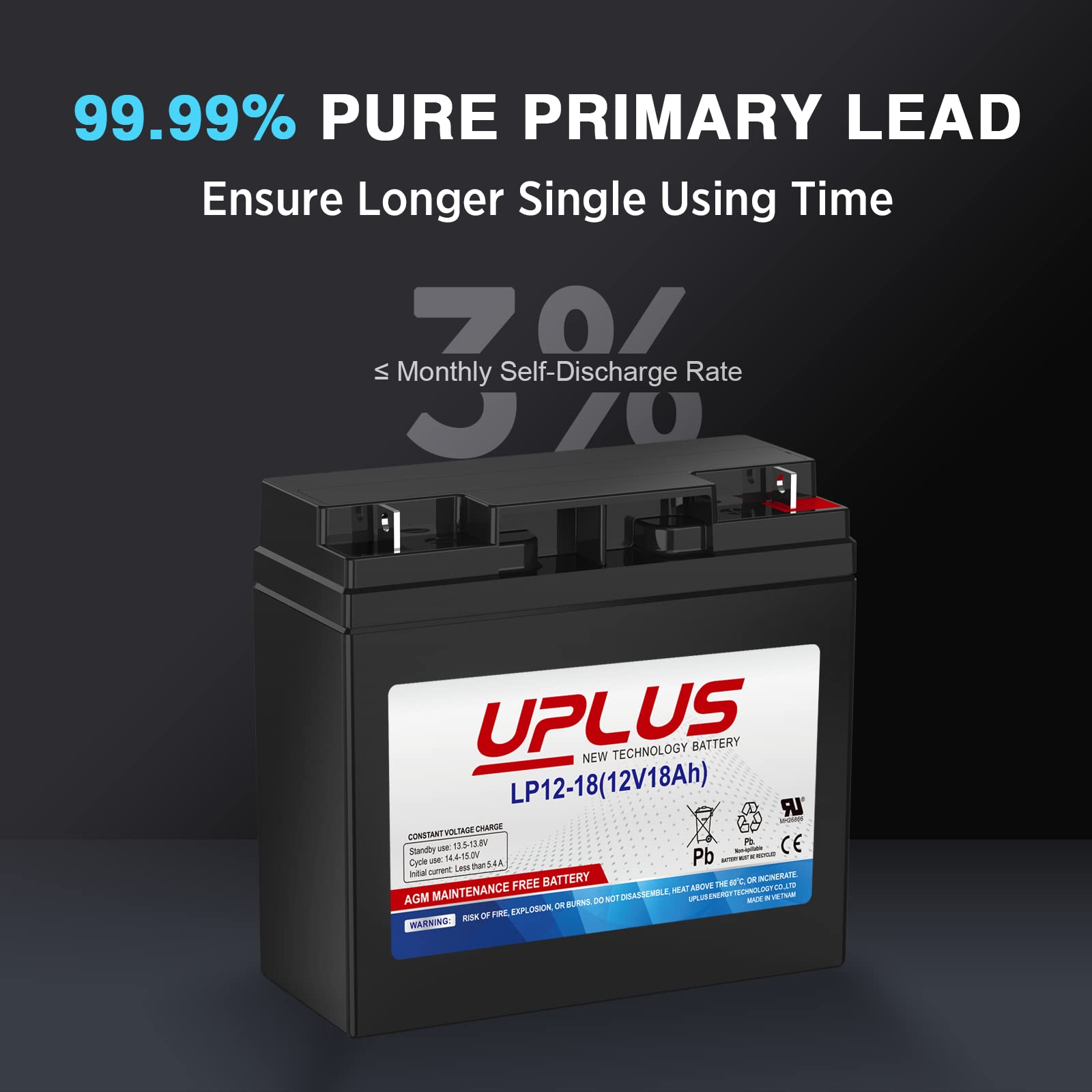 Uplus12V 18Ah Rechargeable Sealed Lead Acid Battery With Nut And Bolt (Nb) Terminal, Rechargeable Sla Agm Battery Replaces Ub121