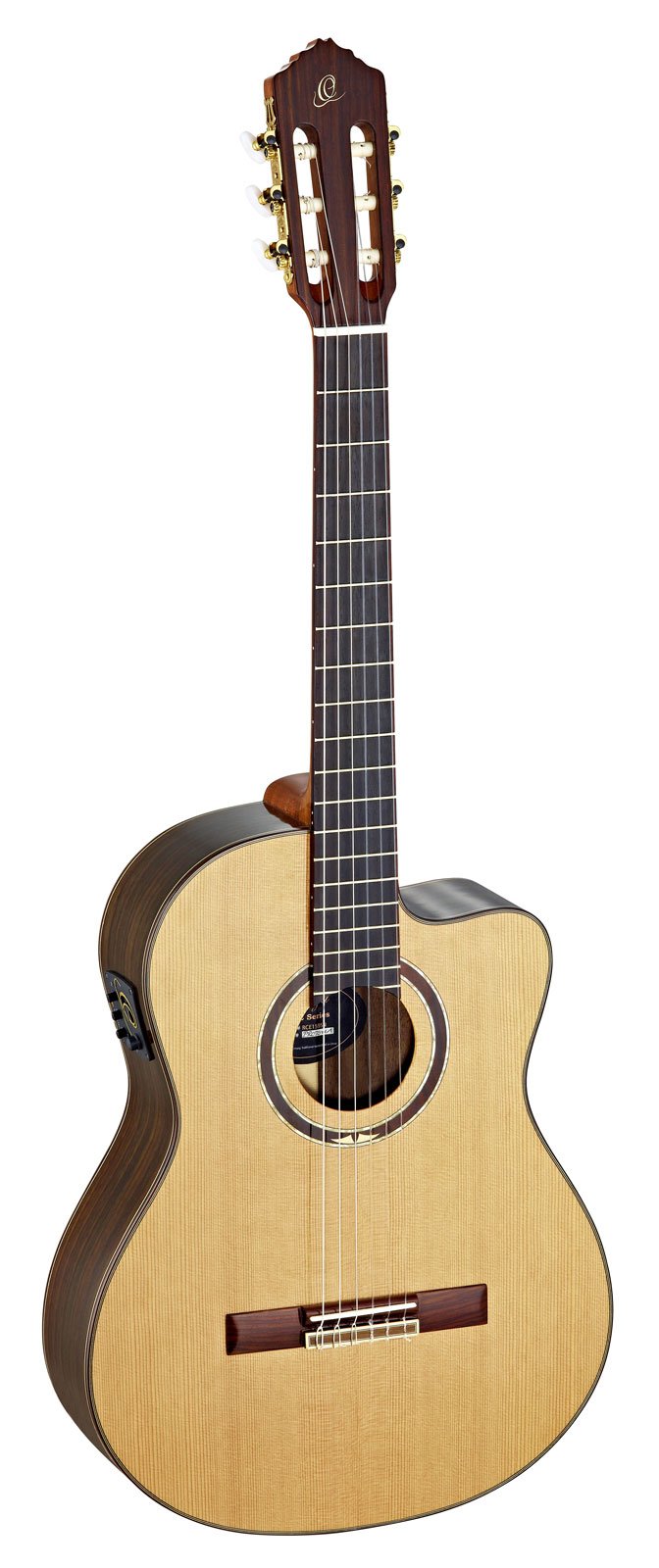 Ortega Guitars 6 String Performer Series Solid Top Medium Neck Acoustic-Electric Nylon Classical Guitar w/Bag, Right (RCE159MN)