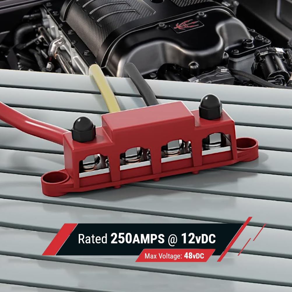 Mgi Speedware 4 Post Power Distribution Block Busbar 5/16'' Studs With Cover, 250 Amp Rating For Automotive, Marine, And Solar W