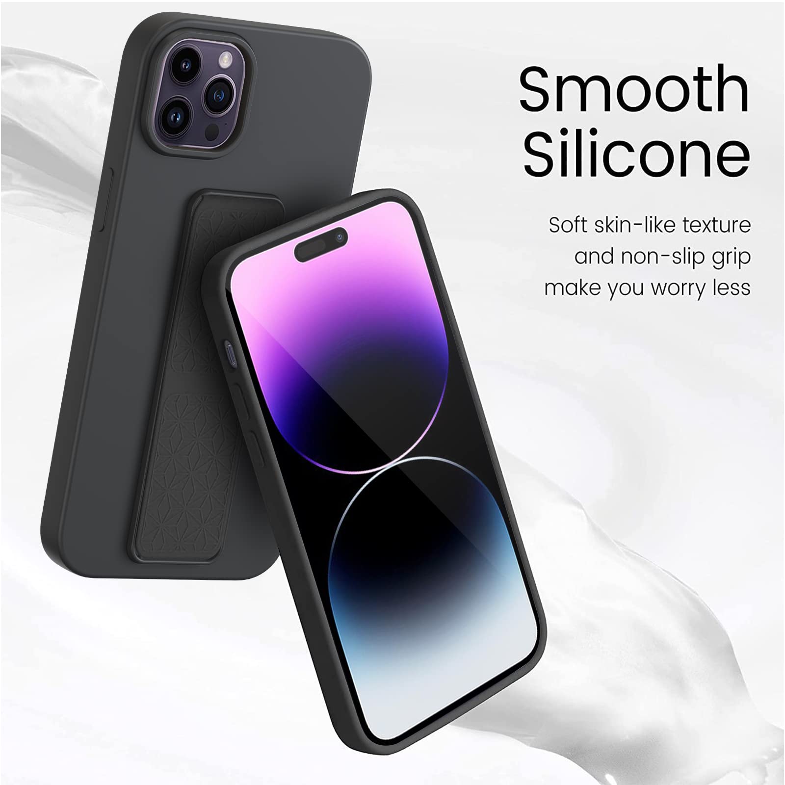 Laudtec Silicone Kickstand Case Compatible With Iphone 14 Pro Case Vertical And Horizontal Stand Hand Strap Metal Kickstand, Fle