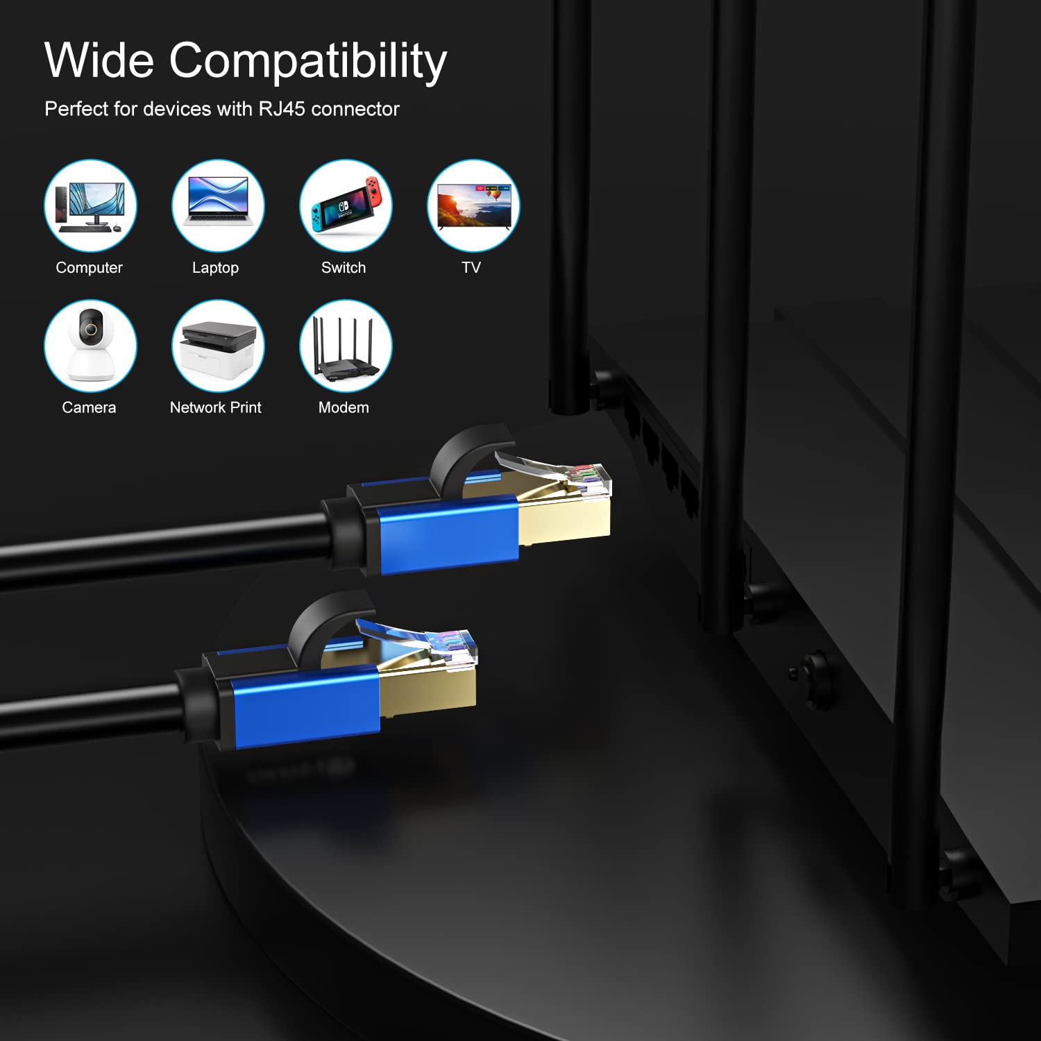 Abireiv Cat7 Ethernet Cable 50Ft, Cat7 Outdoor Cable Triple Shielding Sstp 10Gbps 600Mhz Ethernet Patch Cable For Modem Router L