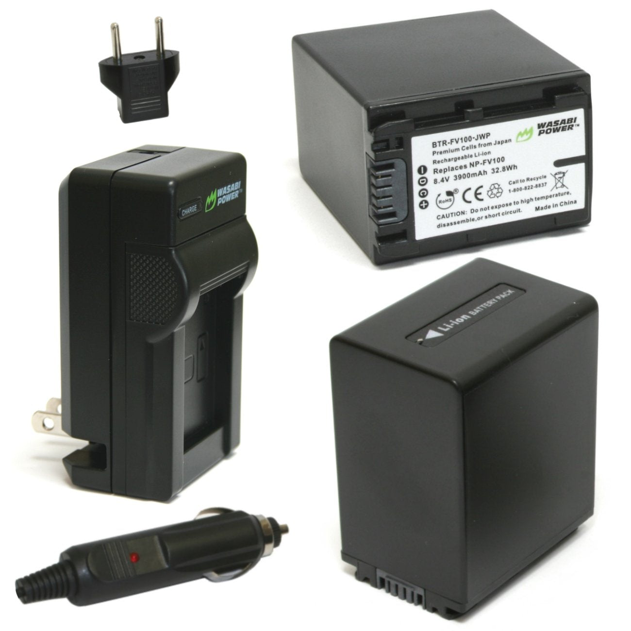 Wasabi Power Battery (2Pack) and Charger for Sony NPFV100 and Sony DCRSR15, SR21, SR68, SR88, SX15, SX21, SX44, SX45, SX63, S