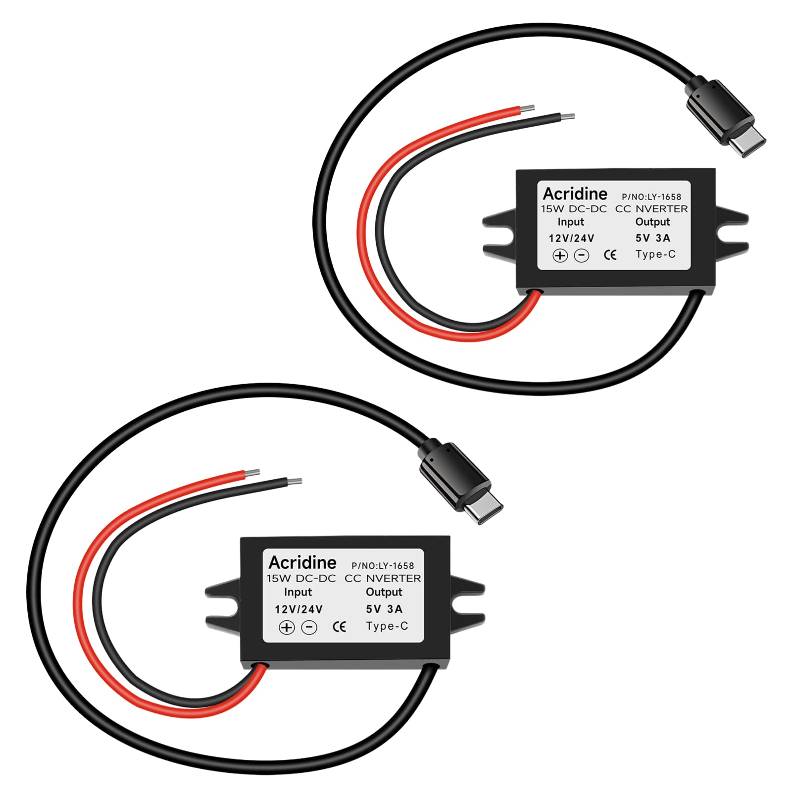 2 Pack Dc 12V/24V To 5V Usb C Buck Converter 3A 15W Type C Output Charging Module Waterproof Buck Power Adapter Compatible With