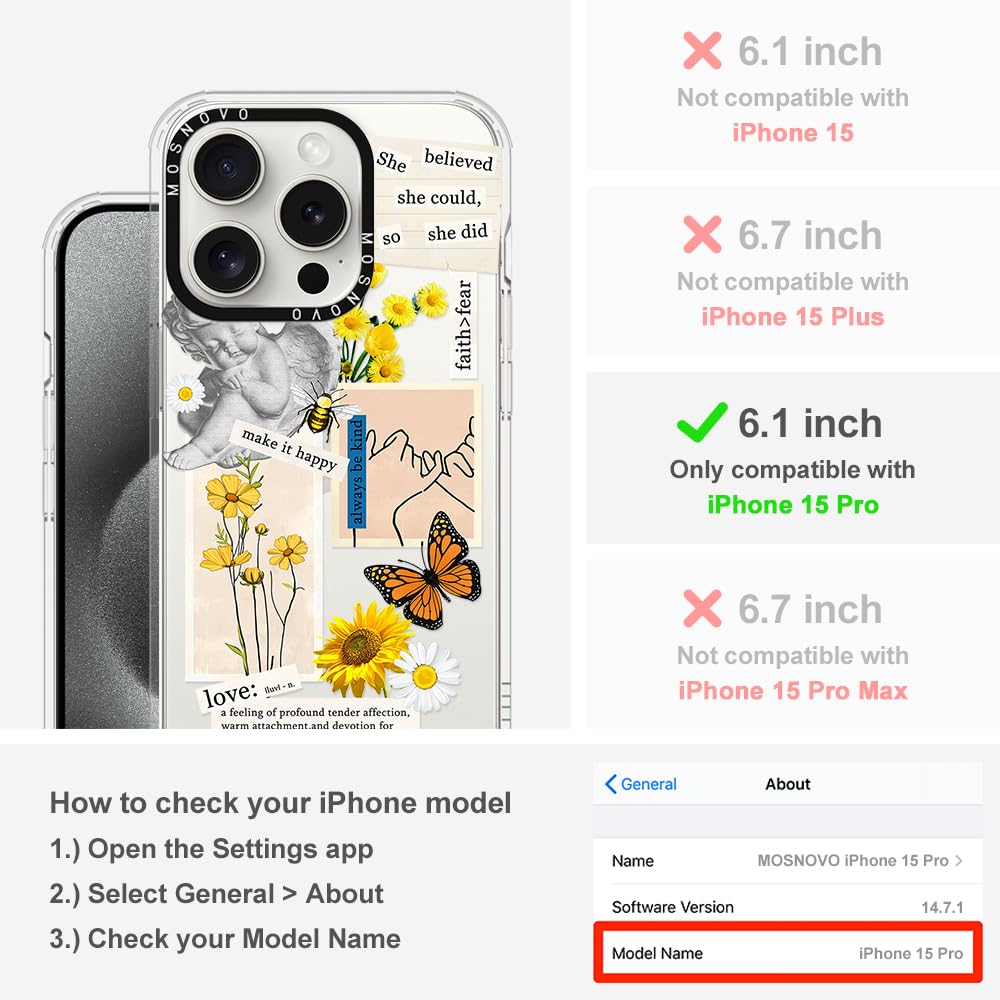 Mosnovo Case For Iphone 15 Pro, [Buffertech 6.6Ft Military Grade Drop Protection] [Anti Peel Off Tech] Clear Tpu Bumper Phone Ca