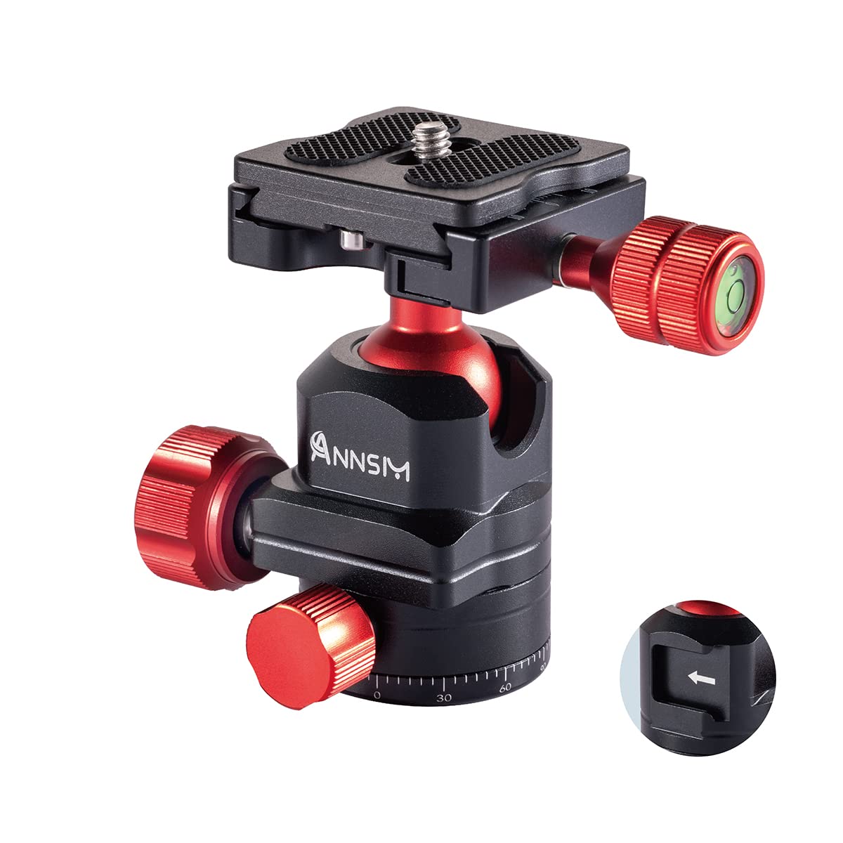 Annsm Tripod Ball Head 360 Degree Rotating Swivel Panoramic Head With Cold Shoe Seat And 38Mm Width Qr Plate For Dslr Camera,Smartphone,Video Light,Slider,Stabilizer,Monopod