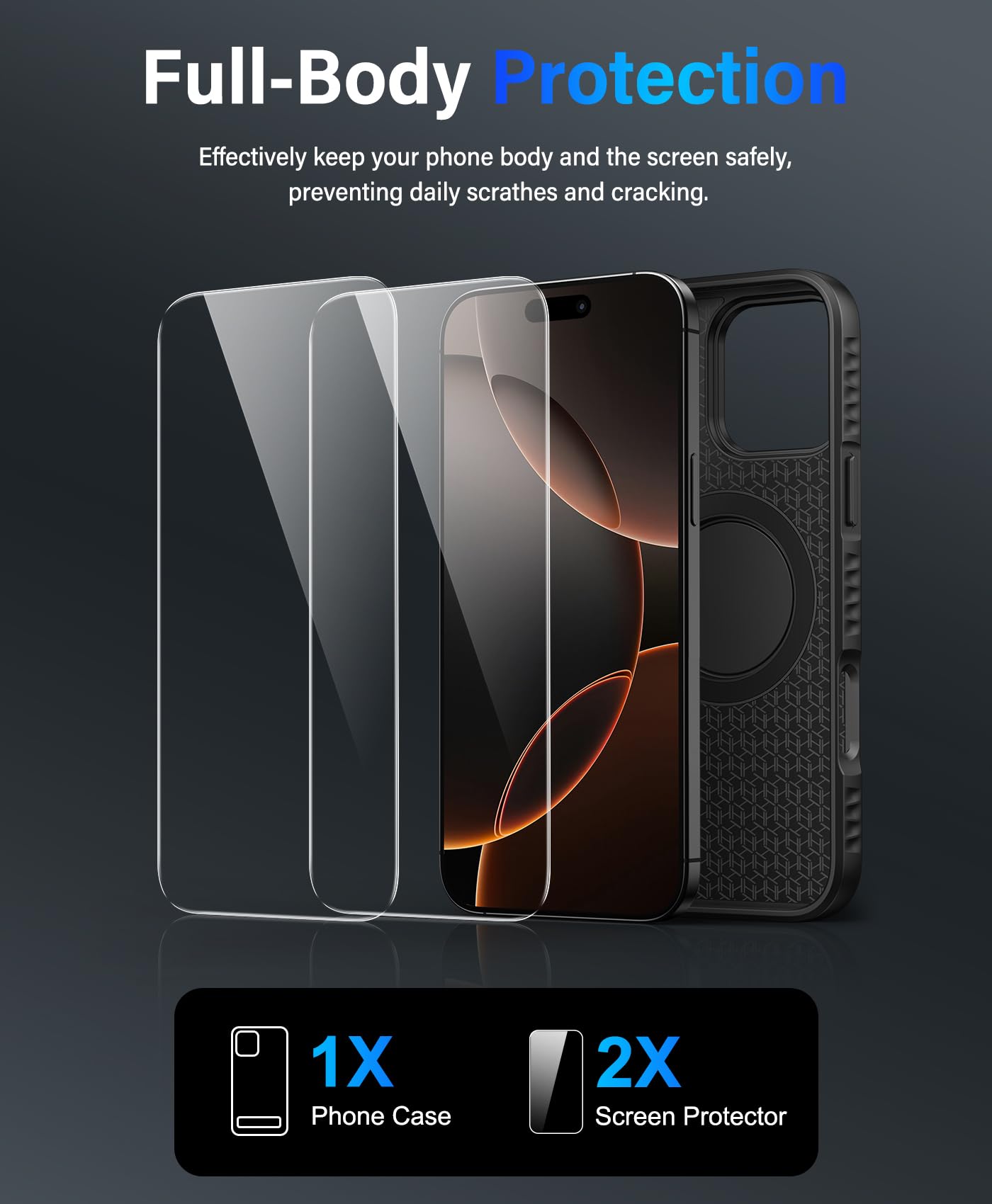 Vihibii For Iphone 16 Pro Max Magnetic Case With Kickstand, Built In Hd Screen Protector [2 Pack] & Slide Camera Cover, [Compati