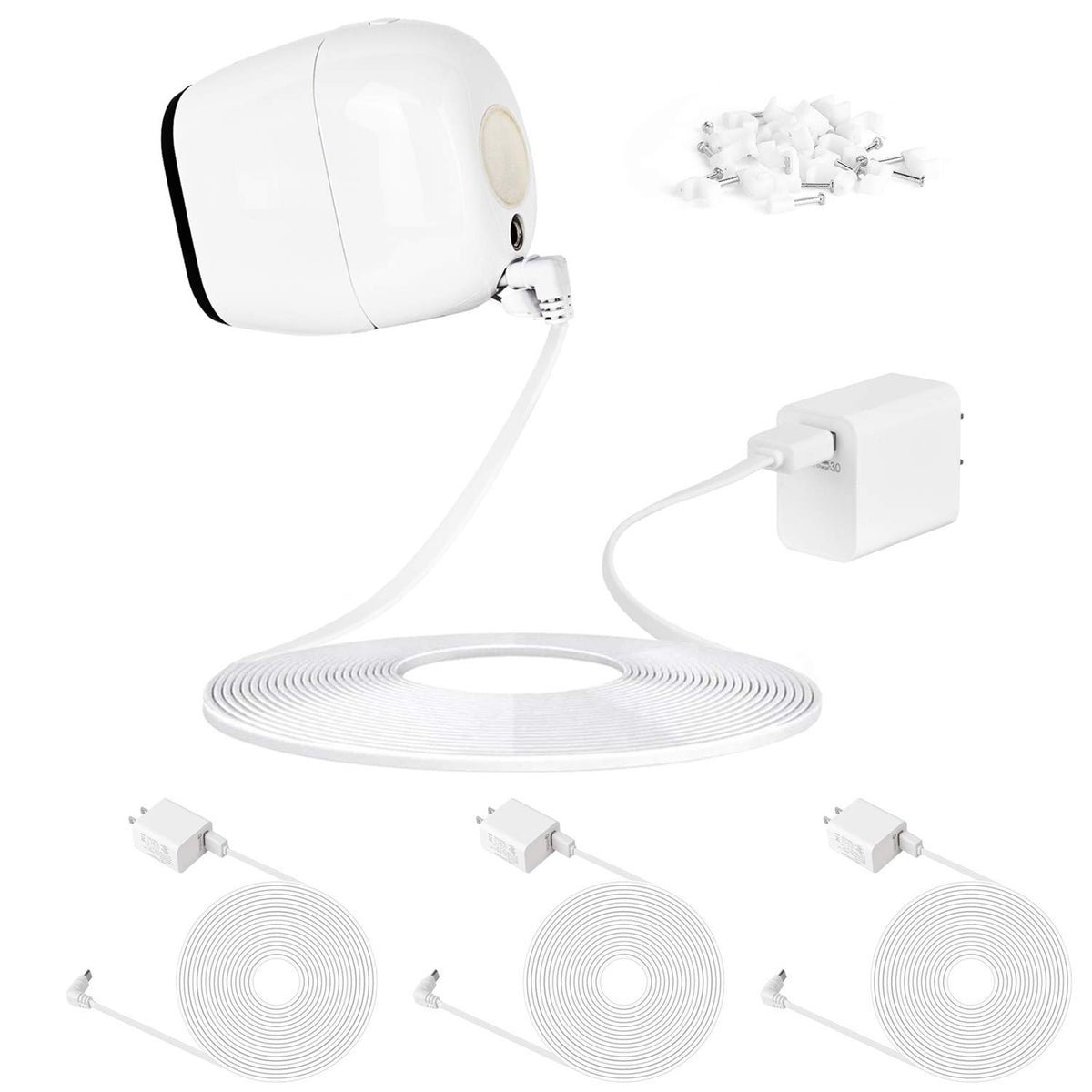 3Pack 30Ft Weatherproof Outdoor Power Cable For Arlo Pro And Arlo Pro 2, With Quick Charge 3.0 Power Adapter Charger Continuously Charging Your Camera (White)