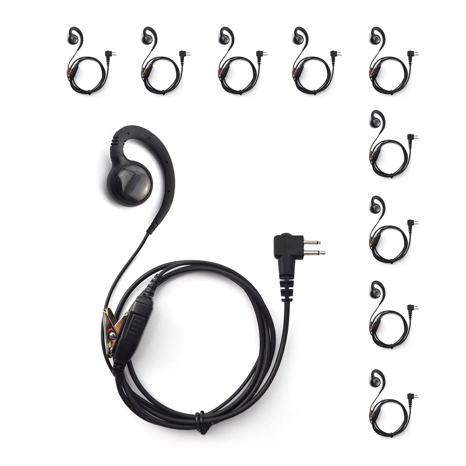 Promaxpower [10 Pack] 1 Wire C Shape Swivel Earpiece Headset With Ptt Button Mic For Motorola Two Way Radio Walkie Talkies Cp110