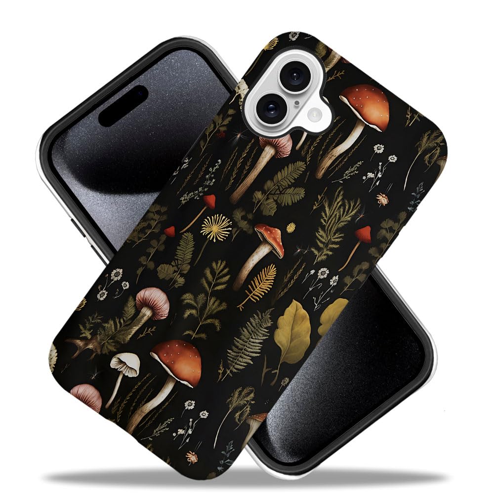 Seized Case Compatible With For Iphone 16 Plus,Vintage Mushroom Snail Daisy Leaf Phone Case For Girl Women Boy Men,Durable Prote