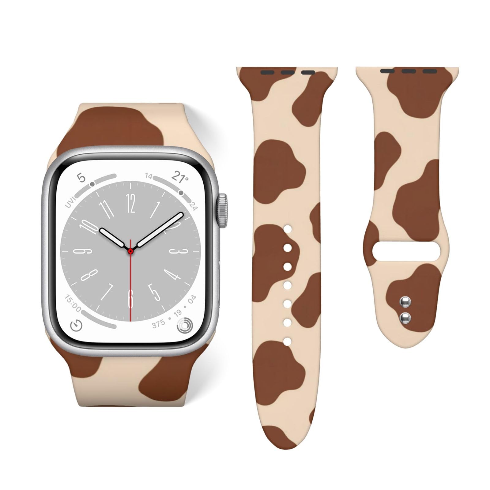 Soft Silicone Strap Adjustable Replacement Bands Compatible with Apple Watch Cow Print Brown, Fashionable Wristbands for Women a