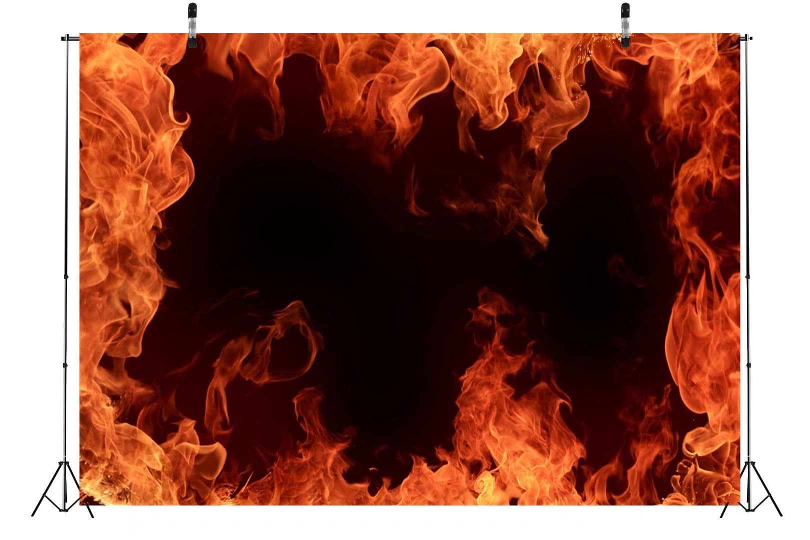 Beleco 5X3Ft Fabric Fire Backdrop For Party Photoshoot Roaring Flame Backdrop Poster Black Background For Bonfire Party School A