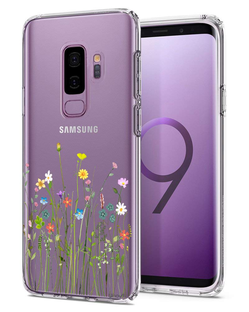 Unov Case For Galaxy S9 Plus Clear With Design Soft Tpu Shock Absorption Slim Embossed Floral Pattern Protective Back Cover (Flo