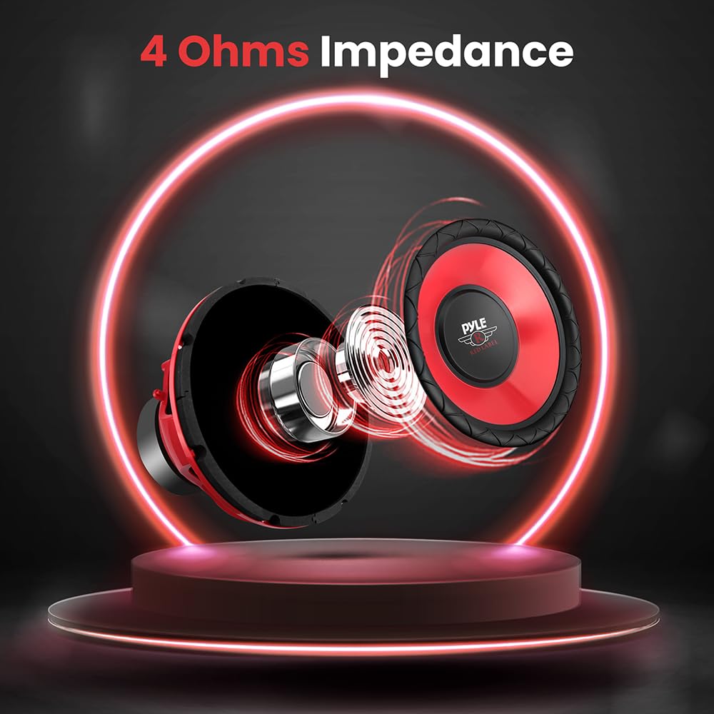 Pyle 10 Inch Car Subwoofer Speaker - Red Electro-Plated Cone, 600W Power, 4 Ohm Impedance, Model PLW10RD