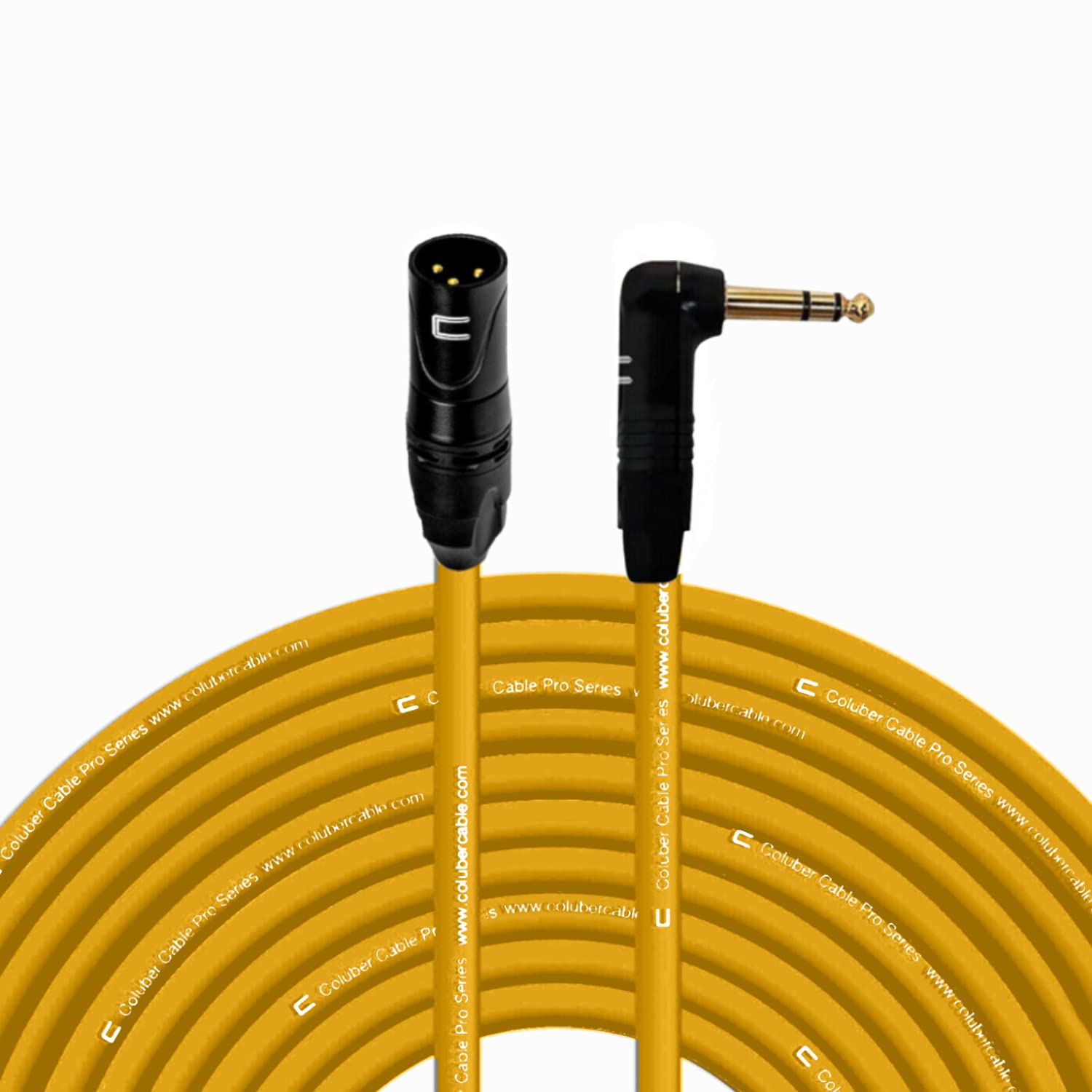 Balanced Xlr Cable Male To Right Angle 1/4'' Trs   100 Feet Yellow   Pro 3 Pin Microphone Connector For Powered Speakers, Audio