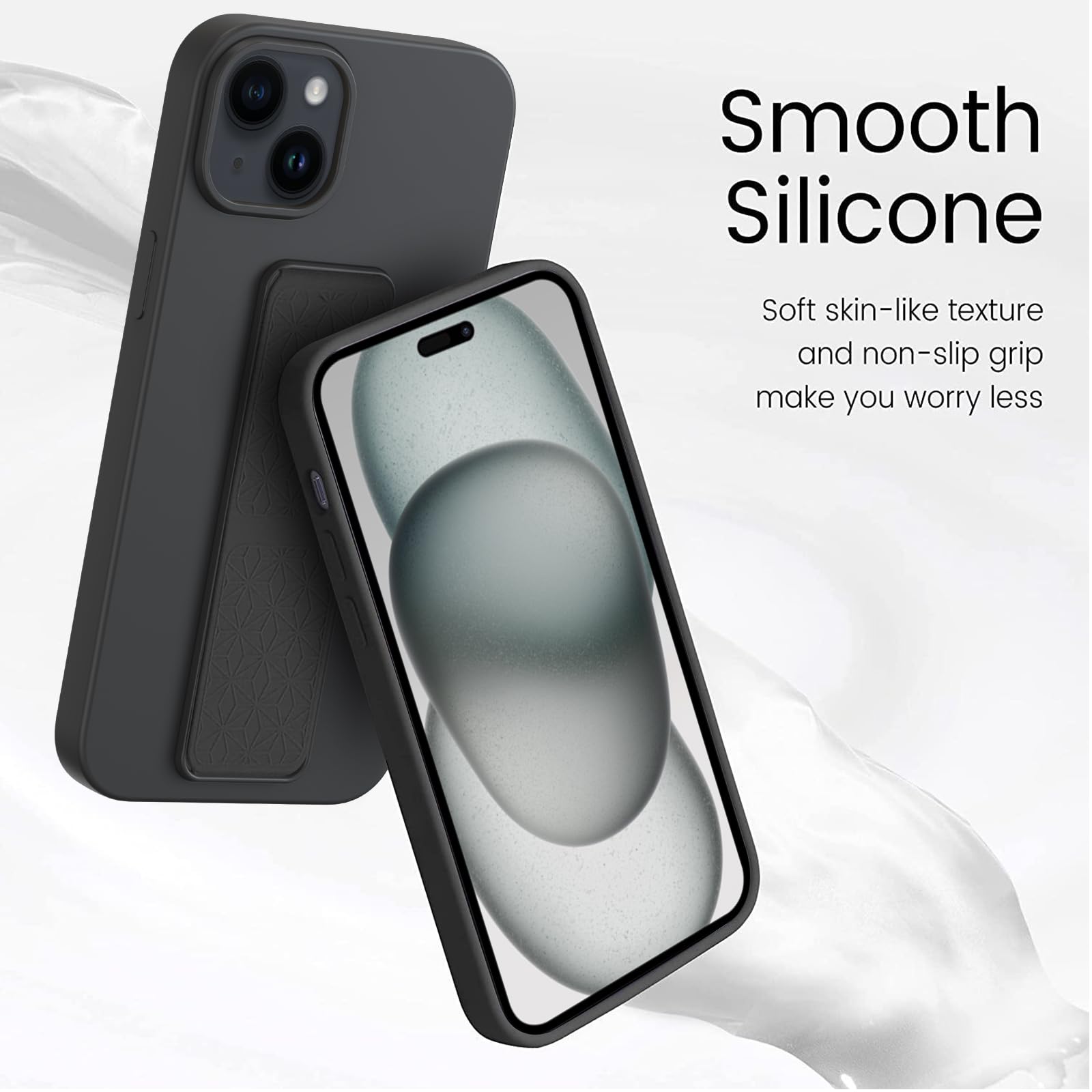 Laudtec Silicone Kickstand Case Compatible With Iphone 15 Case Vertical And Horizontal Stand Hand Strap Metal Kickstand, Flexibl