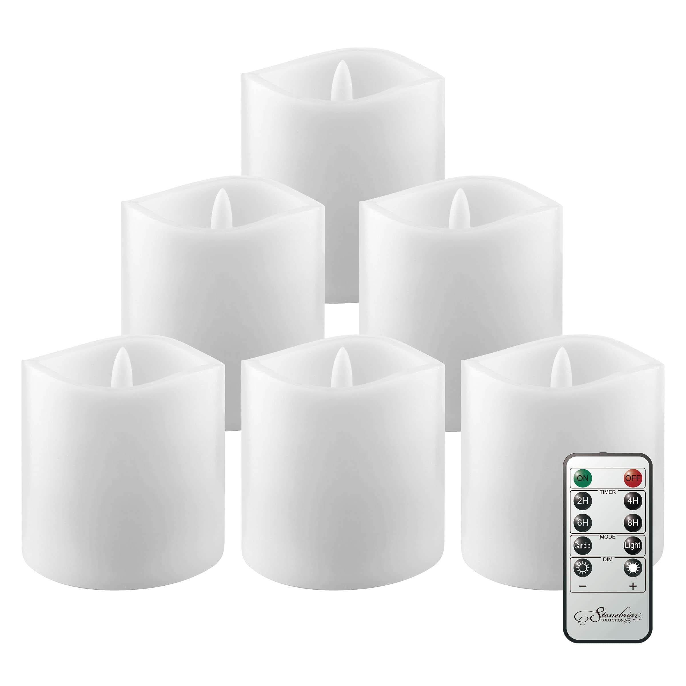 Stonebriar 6 Count White Real Wax 3X3 Flameless Led Pillar Candles With Remote And Timer