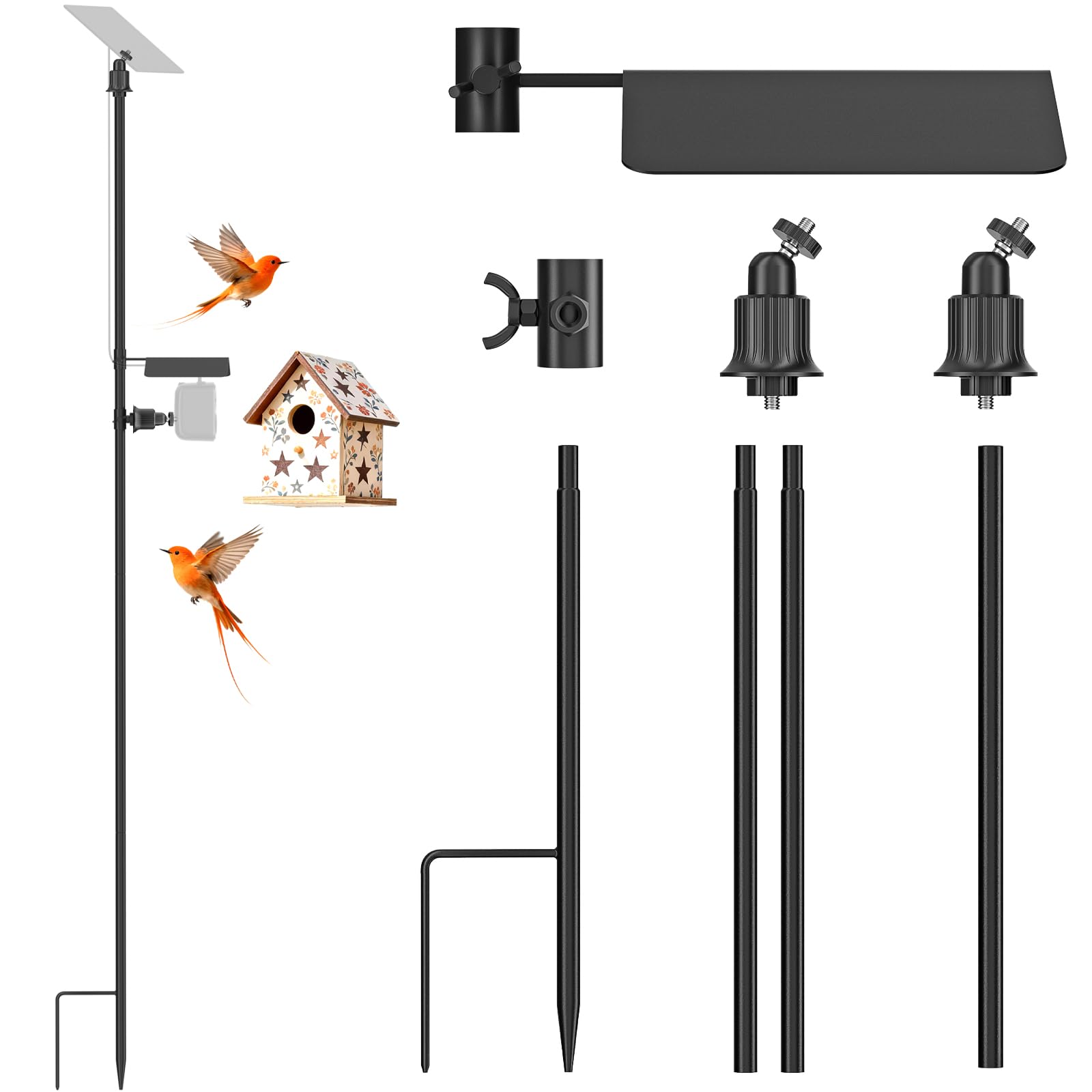 Ground Stake Mount Stand for Outdoor Cameras and Solar Panels, Adjustable Height and Angle Security Camera Pole, Universal 1/4-2