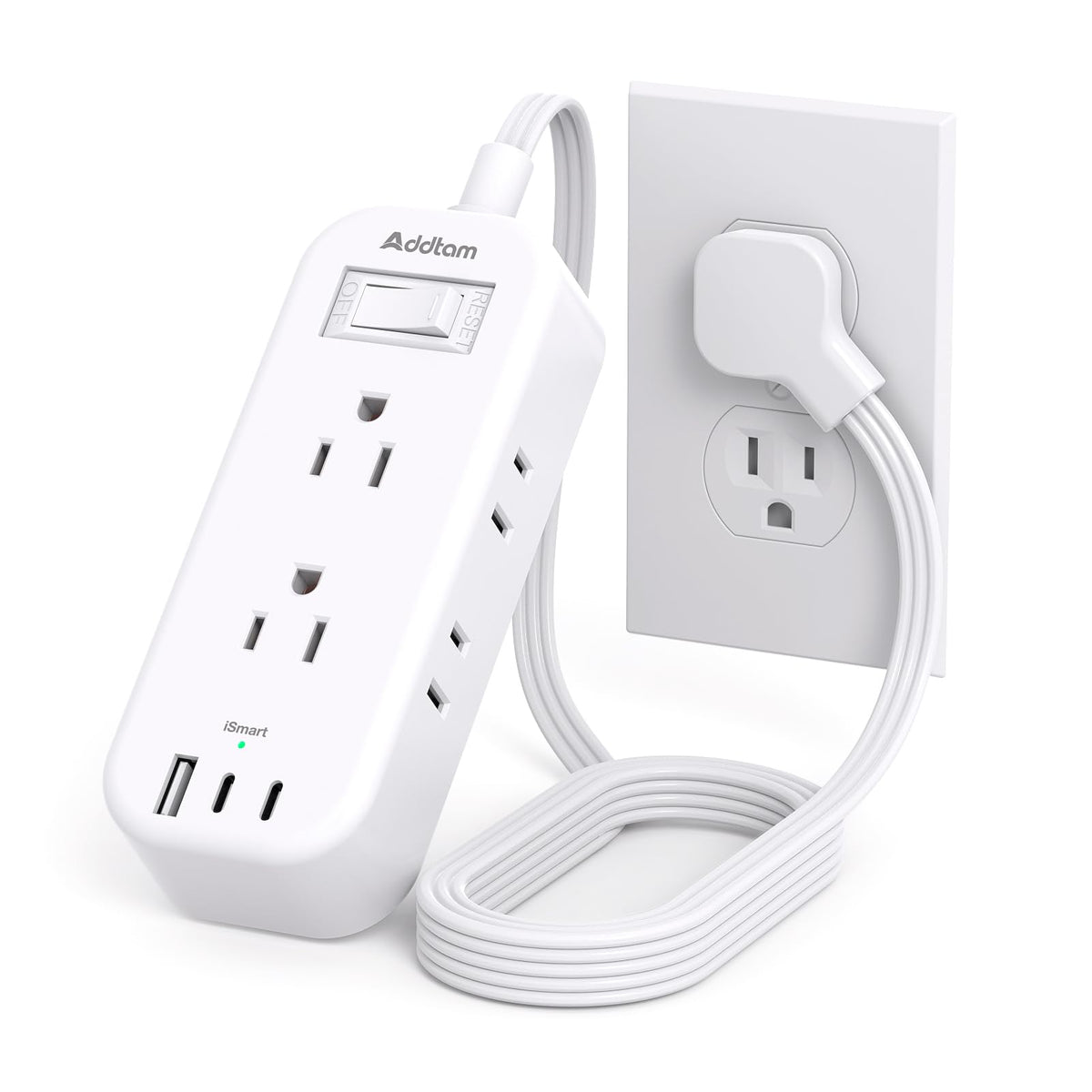 Travel Power Strip With Usb - Flat Plug Extension Cord, 6 Outlets 3 Usb (2 Usb-C) Ports, Outlet Extender With 5Ft Extension Cord