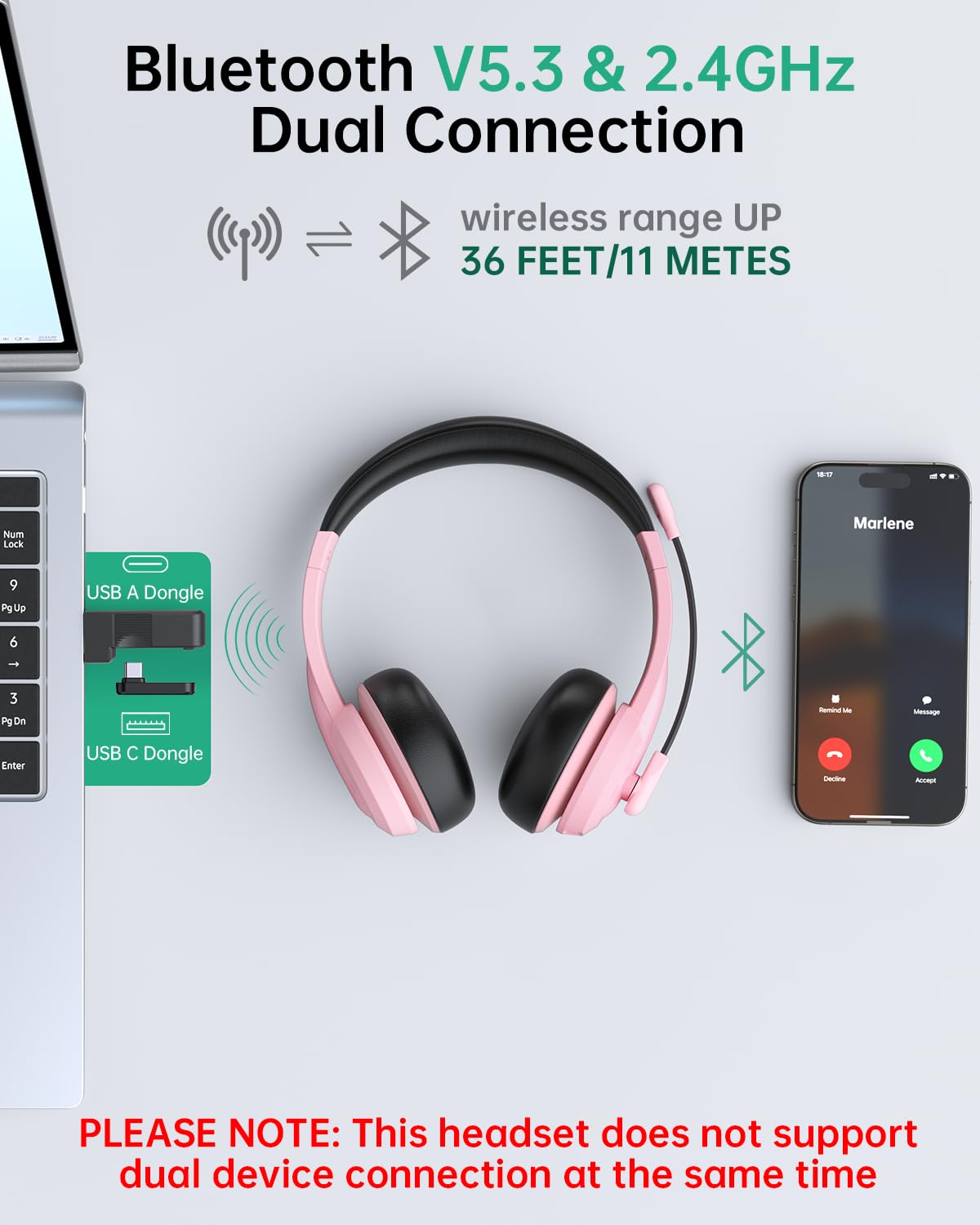 Wireless Headset With Mic For Work With Ai Noise Cancelling Mic For Clear Calls, Bluetooth V5.3 Headphones With Microphone To Us