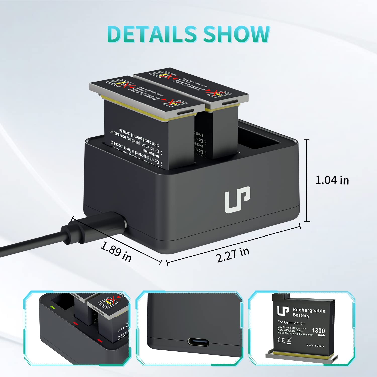 Lp Battery Charger Kit Compatible With Dji Osmo,3 Pack 1300Mah Replacement Battery And Intelligent 3 Channel Usb Charger Kit For