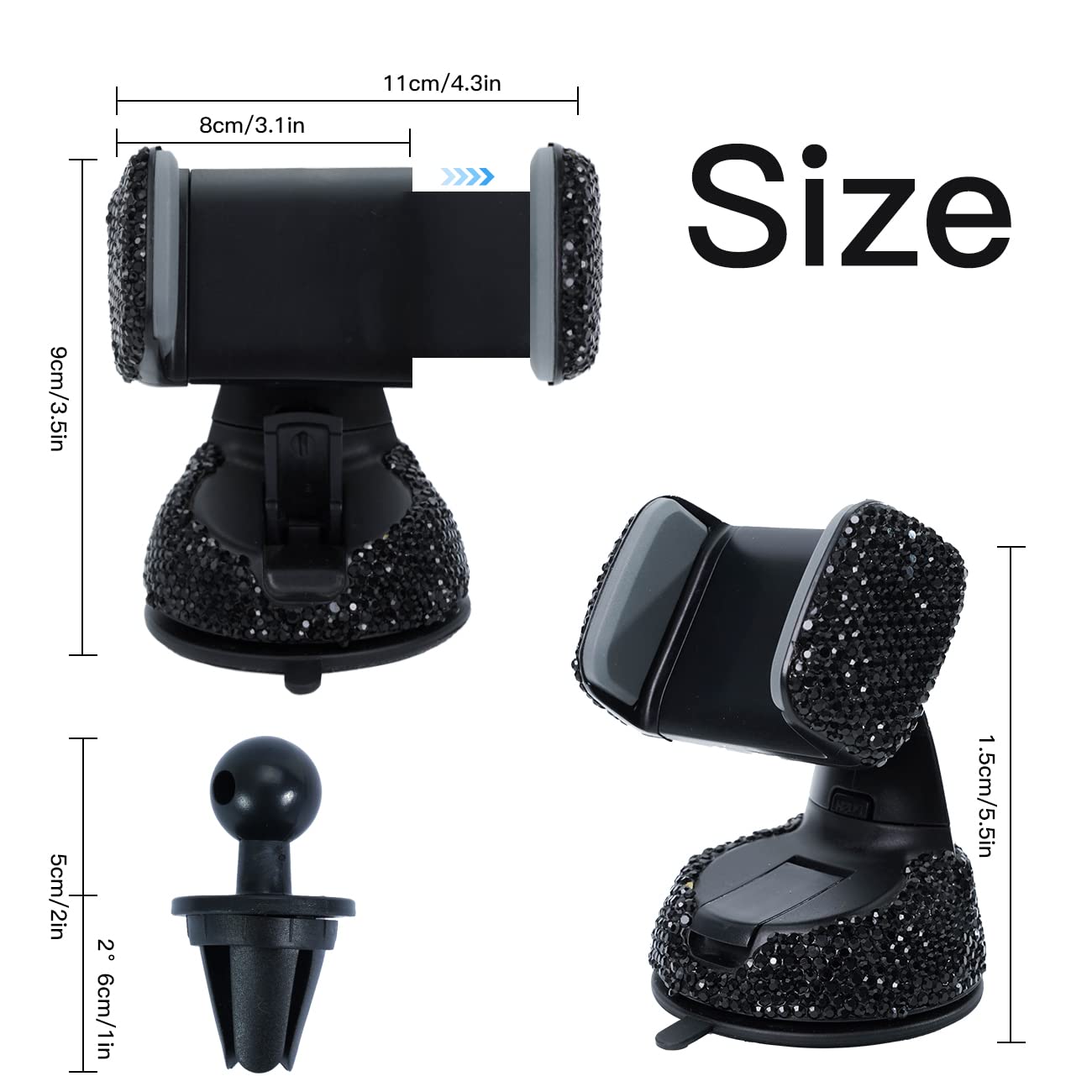 Ecmln Bling Car Phone Holder,Rhinestone Bling Crystal Car Phone Mount,With One Air Vent Base,Universal Cell Phone Holder For Das