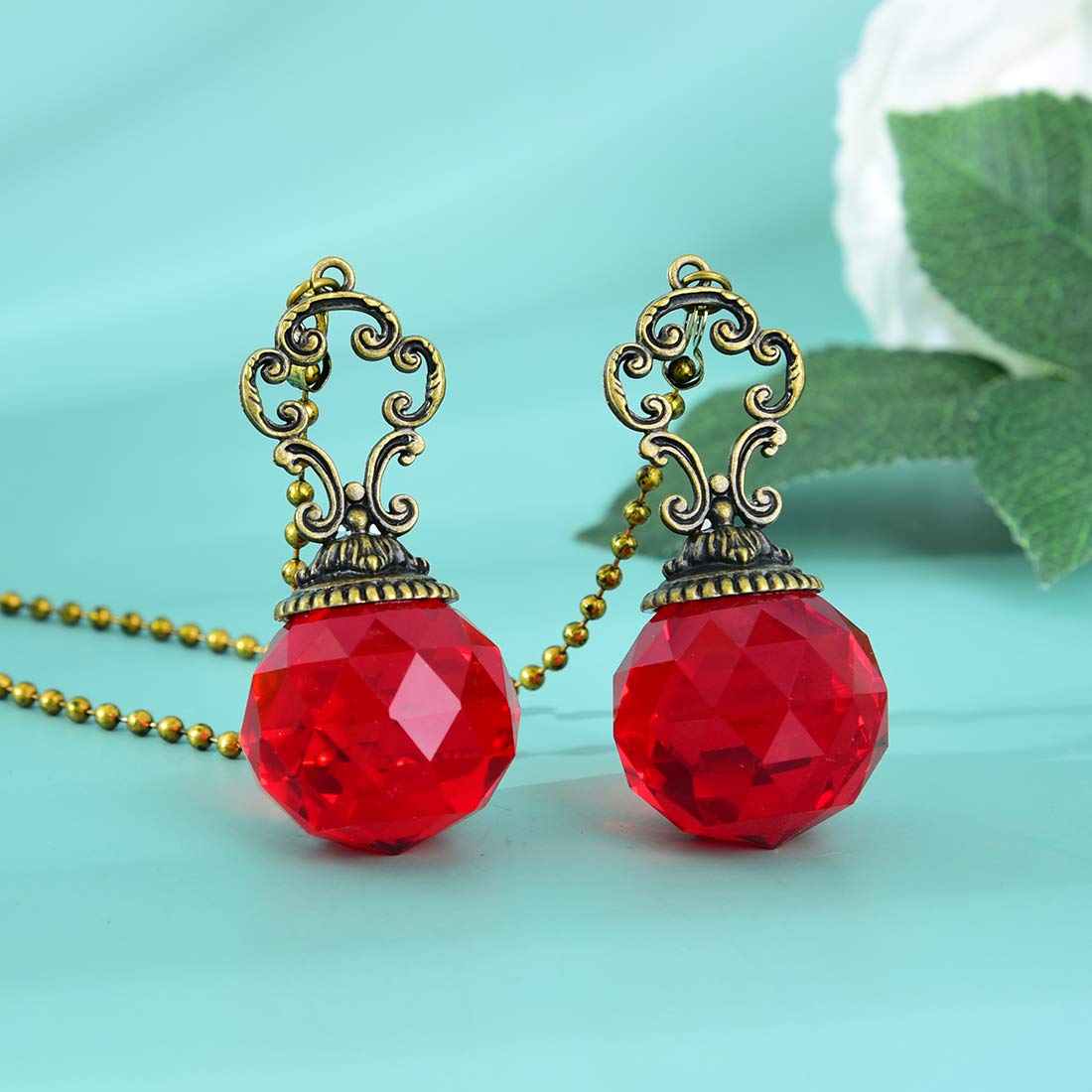 Set Of 2 Vintage Style Red Fan Pull Ceiling Fan Chain Pulls Crystal Prism Ball