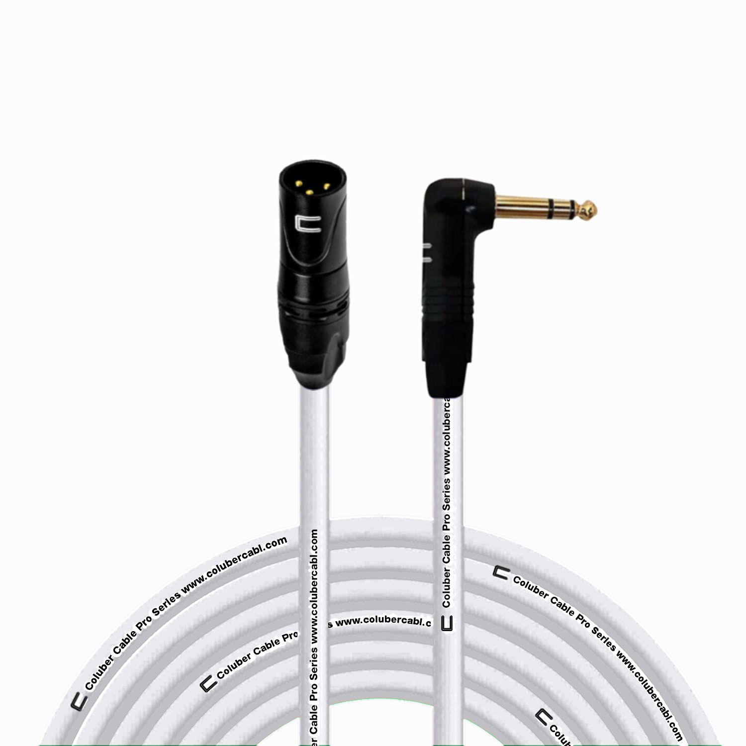 Balanced Xlr Cable Male To Right Angle 1/4'' Trs   50 Feet White   Pro 3 Pin Microphone Connector For Powered Speakers, Audio In