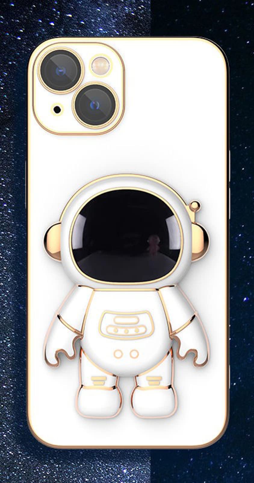 Fmuxqje 6D Plating Astronaut Hidden Stand Case Compatible With Iphone 14/14 Plus/14 Pro Max, Stereo Astronaut Case Cover White F