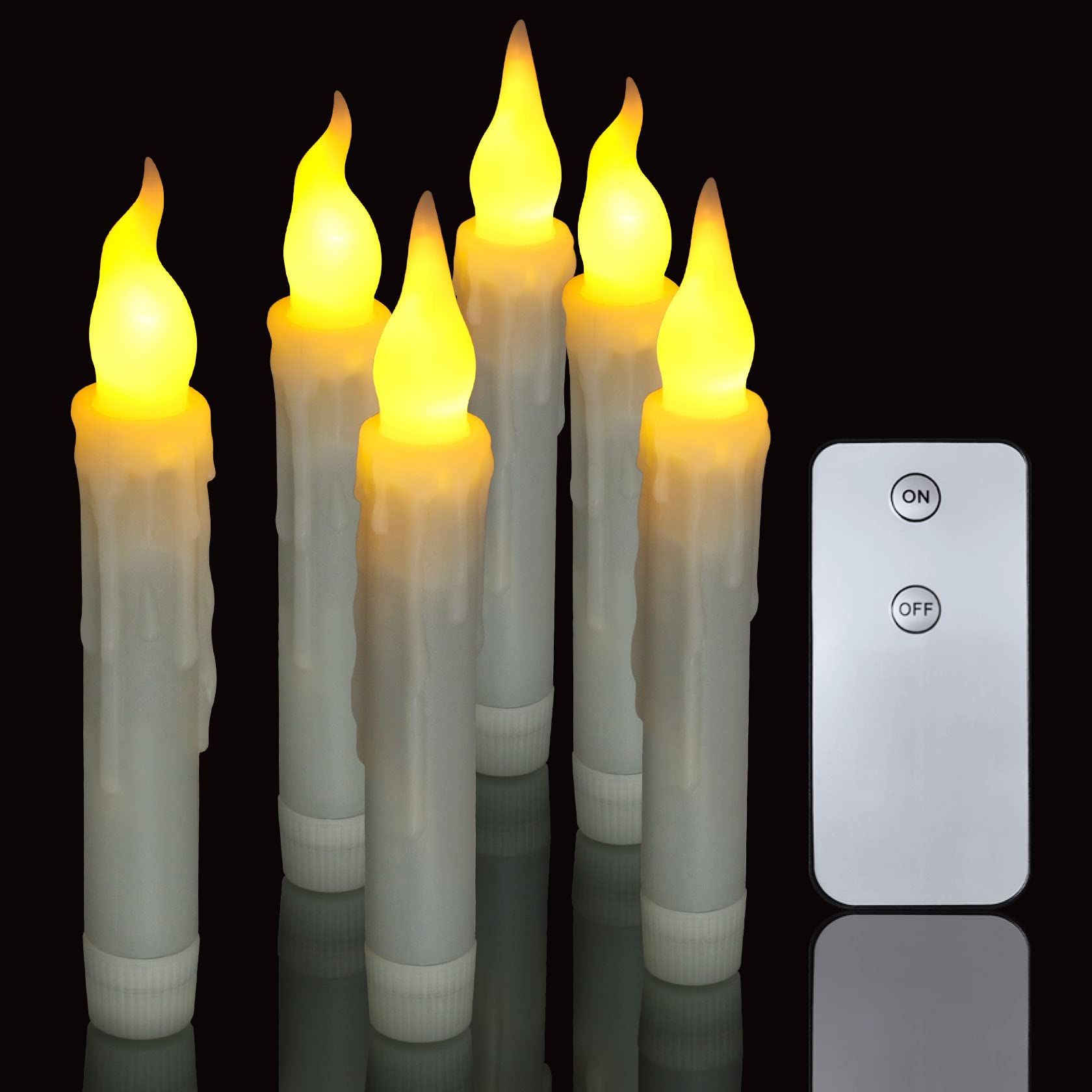 Pchero 6Pcs Led Taper Candles With Remote Control, Battery Operated Flameless Flickering Floating Candlesticks, Dripless Handhel