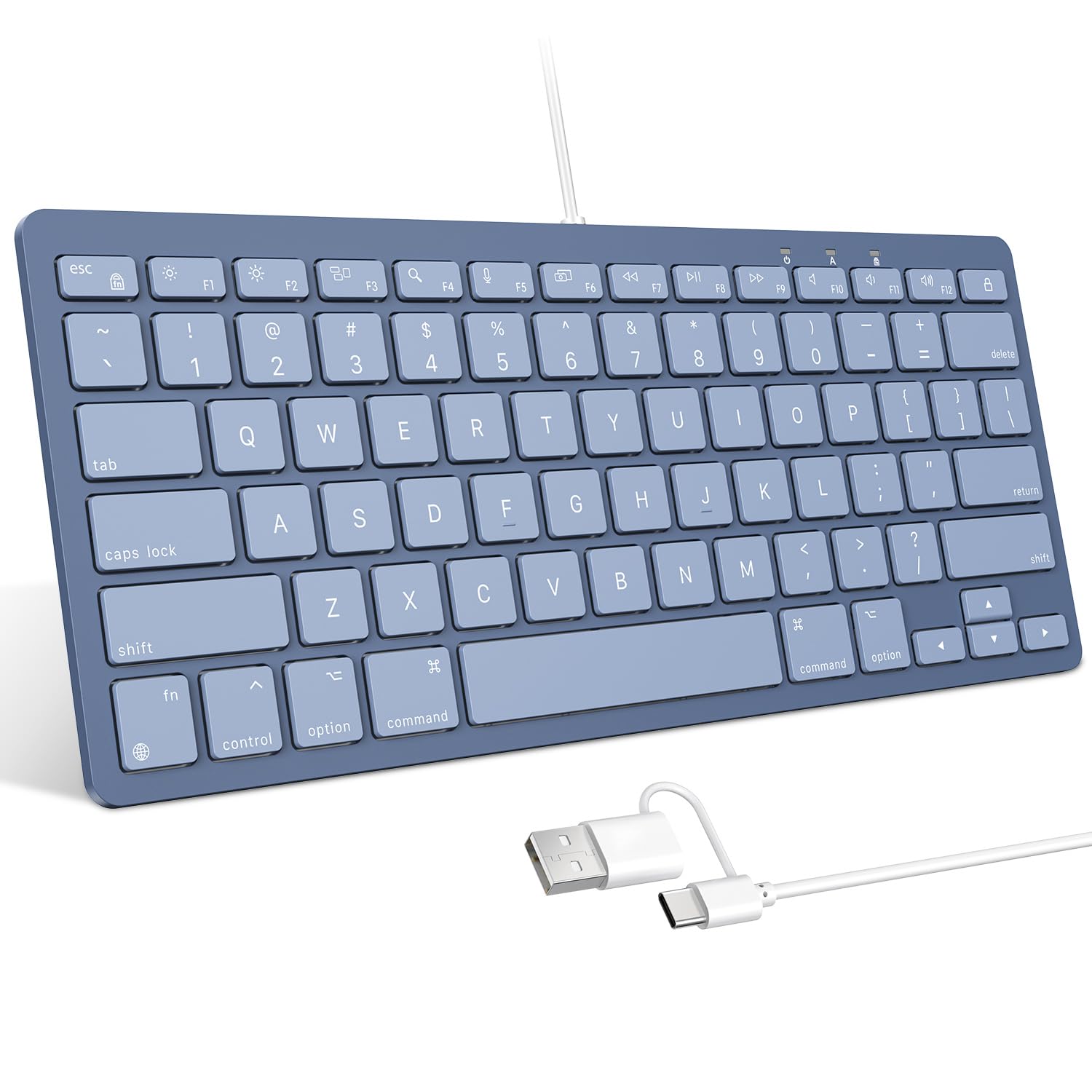 OMOTON Quiet Scissor Switch Wired Keyboard for Mac, USBA/TypeC, Blue