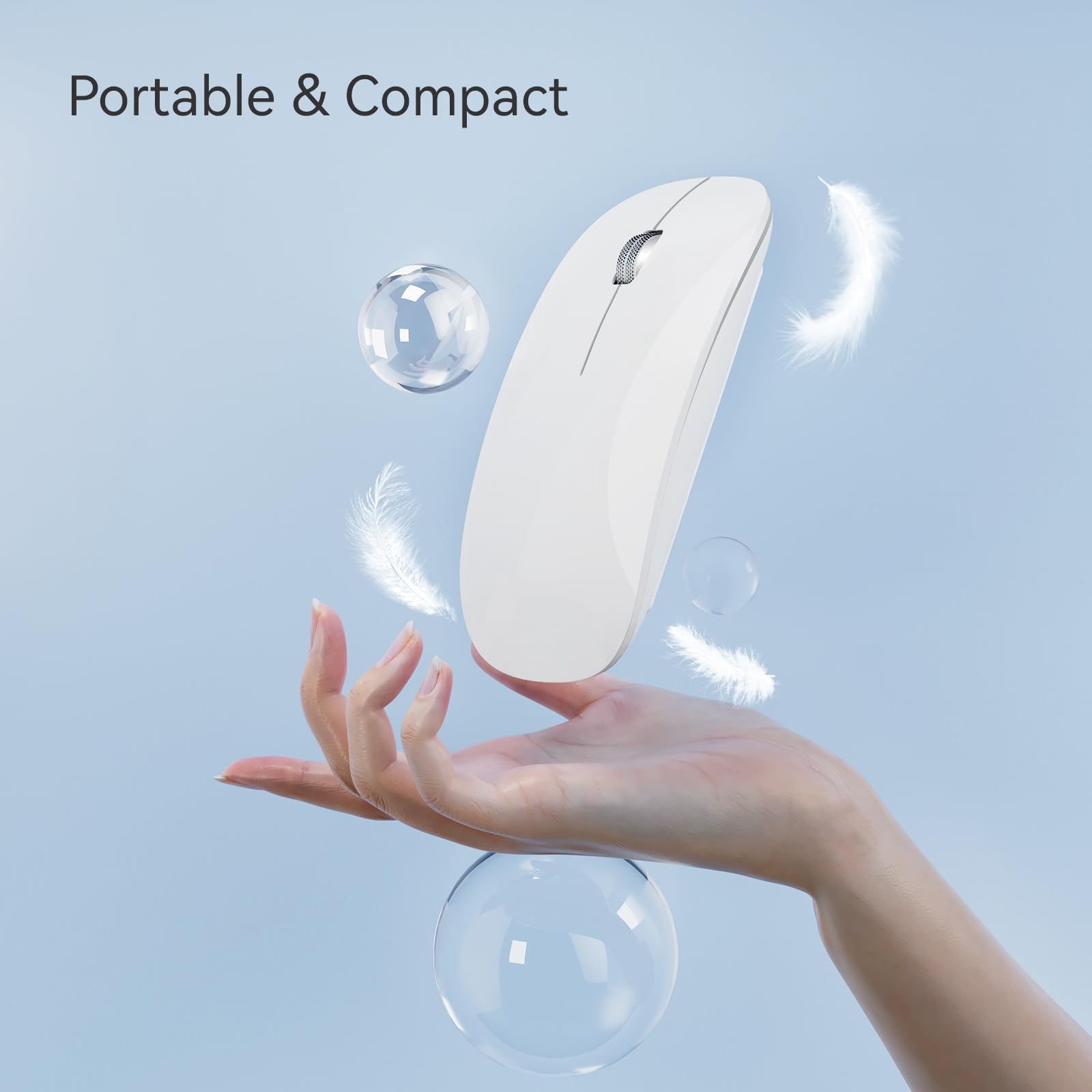 Tenmos M18 Bluetooth Mouse, Usb C Rechargeable Wireless Mouse, Triple Mode (Dual Bluetooth+Usb) Computer Silent Mice Portable With Usb Receiver And Type C Adapter For Laptop/Macbook/Ipad/Pc   White