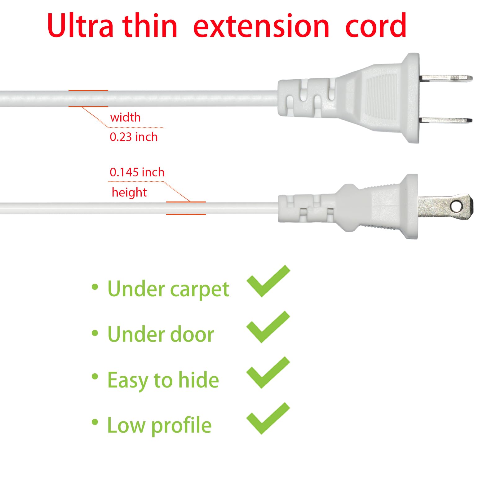 Jplenty 15Ft White Thin Extension Cord 2 Prong Extension Cord For Indoor Use Outdoor Use With Single Outlet   Ideal For Holiday